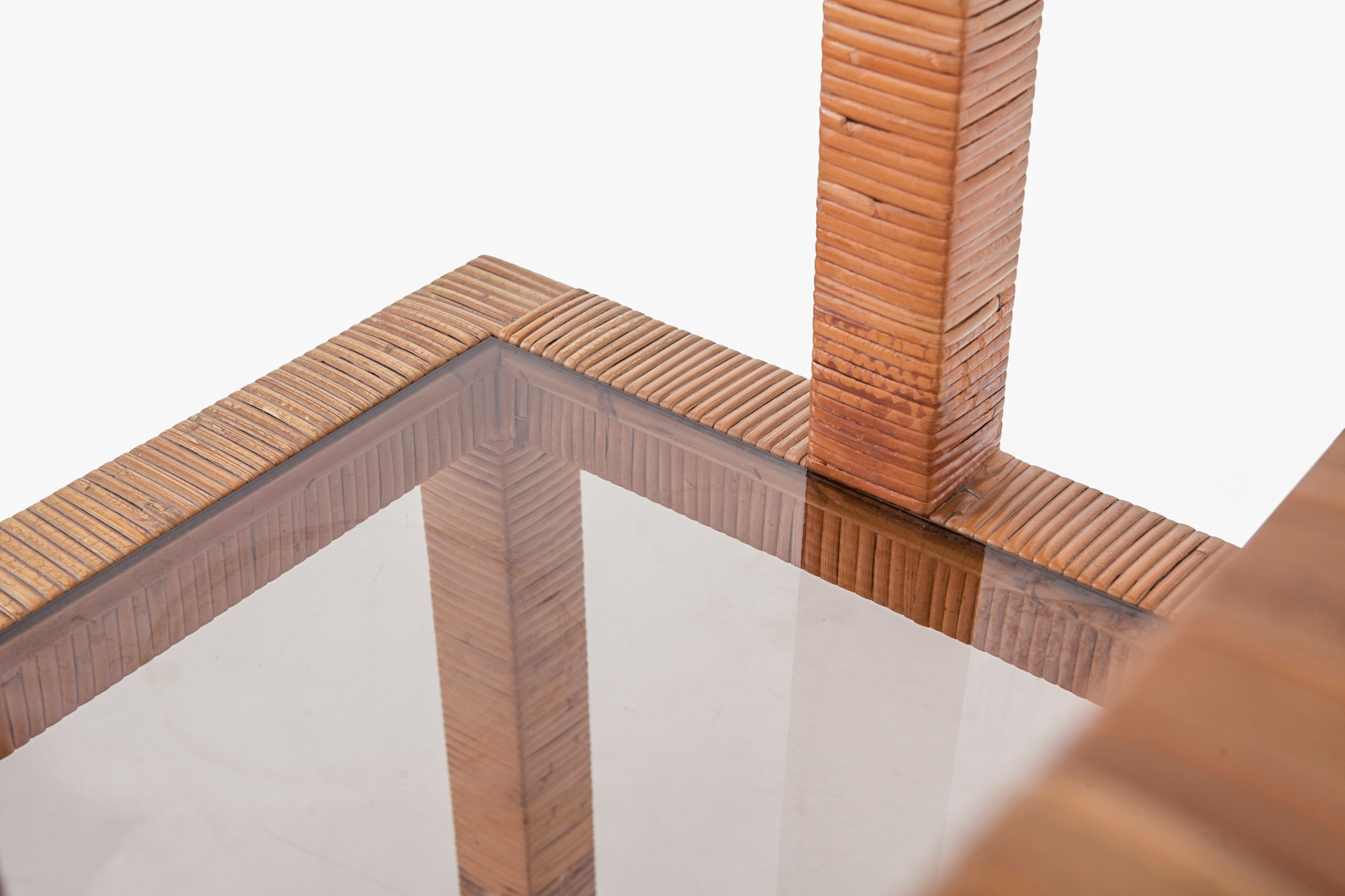 Vivai Del Sud Rattan And Smoked Glass Etagères - 1970s