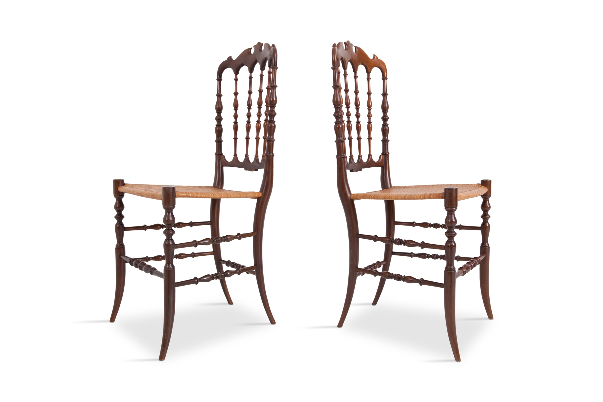 Chiavari Cherrywood & Wicker Dining Chairs After Giuseppe Gaetano Descales - 1900s