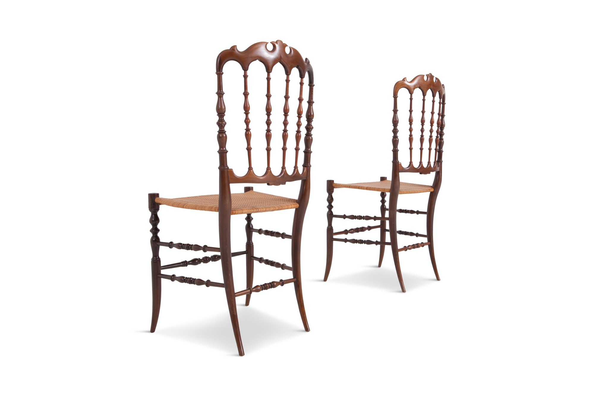 Chiavari Cherrywood & Wicker Dining Chairs After Giuseppe Gaetano Descales - 1900s