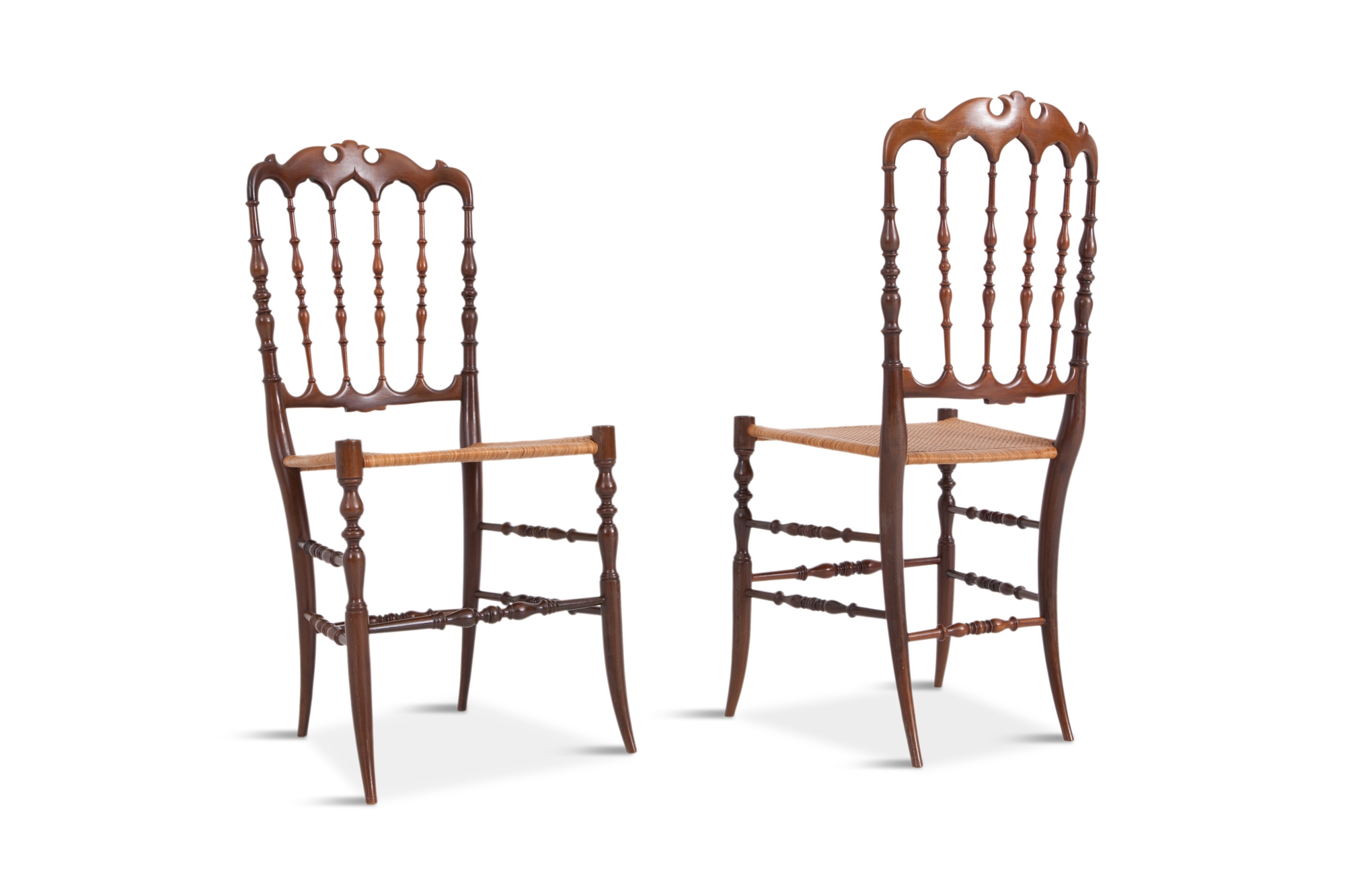 Chiavari Cherrywood & Wicker Dining Chairs After Giuseppe Gaetano Descales - 1900s