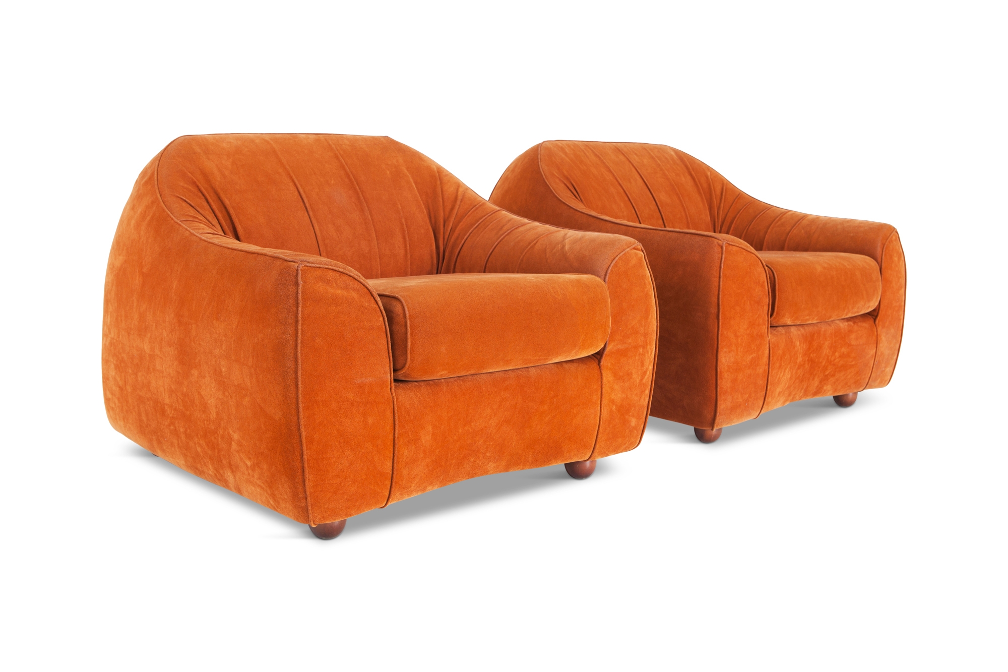 Mid-century Modern Orange Suede Italian Easy Chairs - 1960s