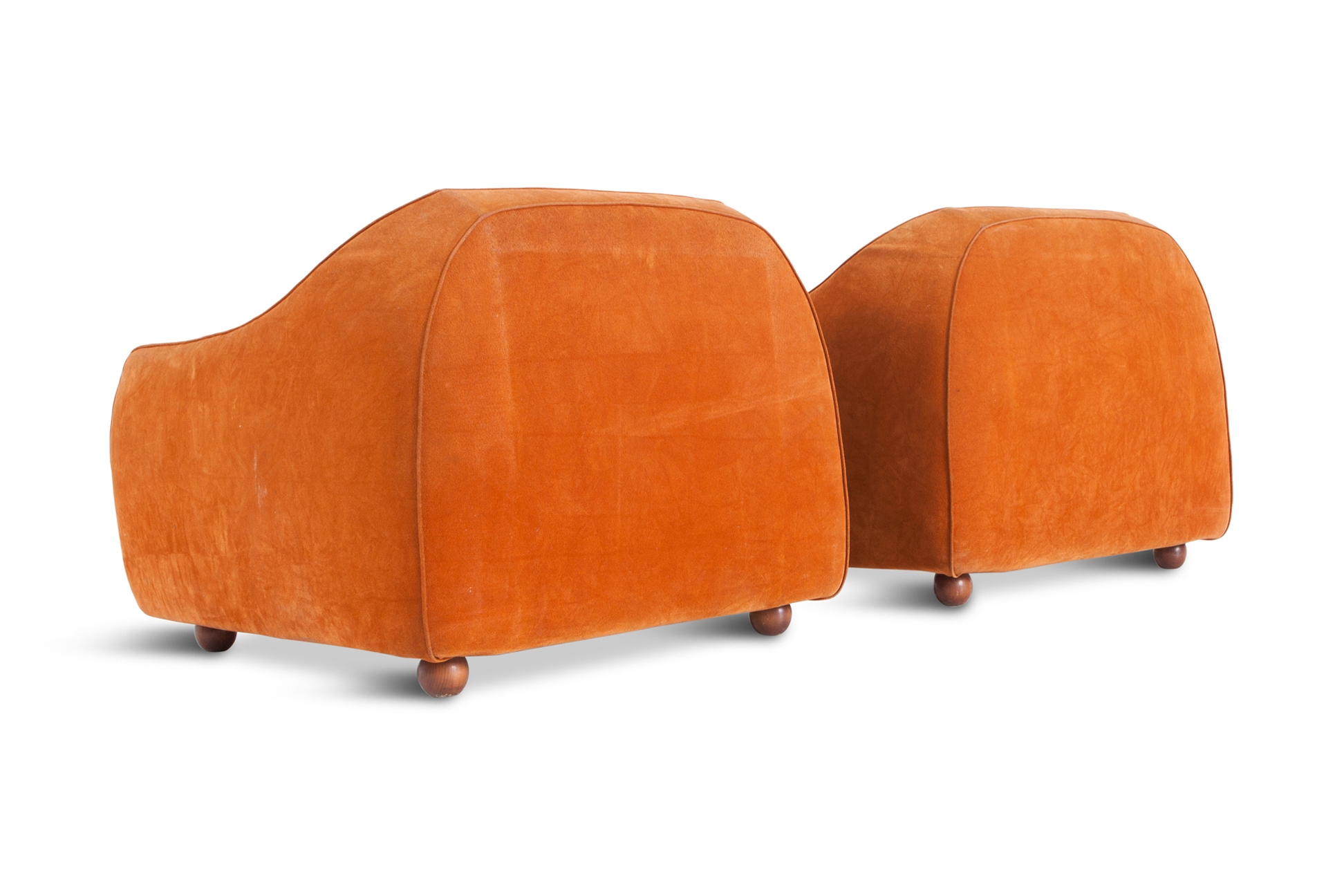 Mid-century Modern Orange Suede Italian Easy Chairs - 1960s