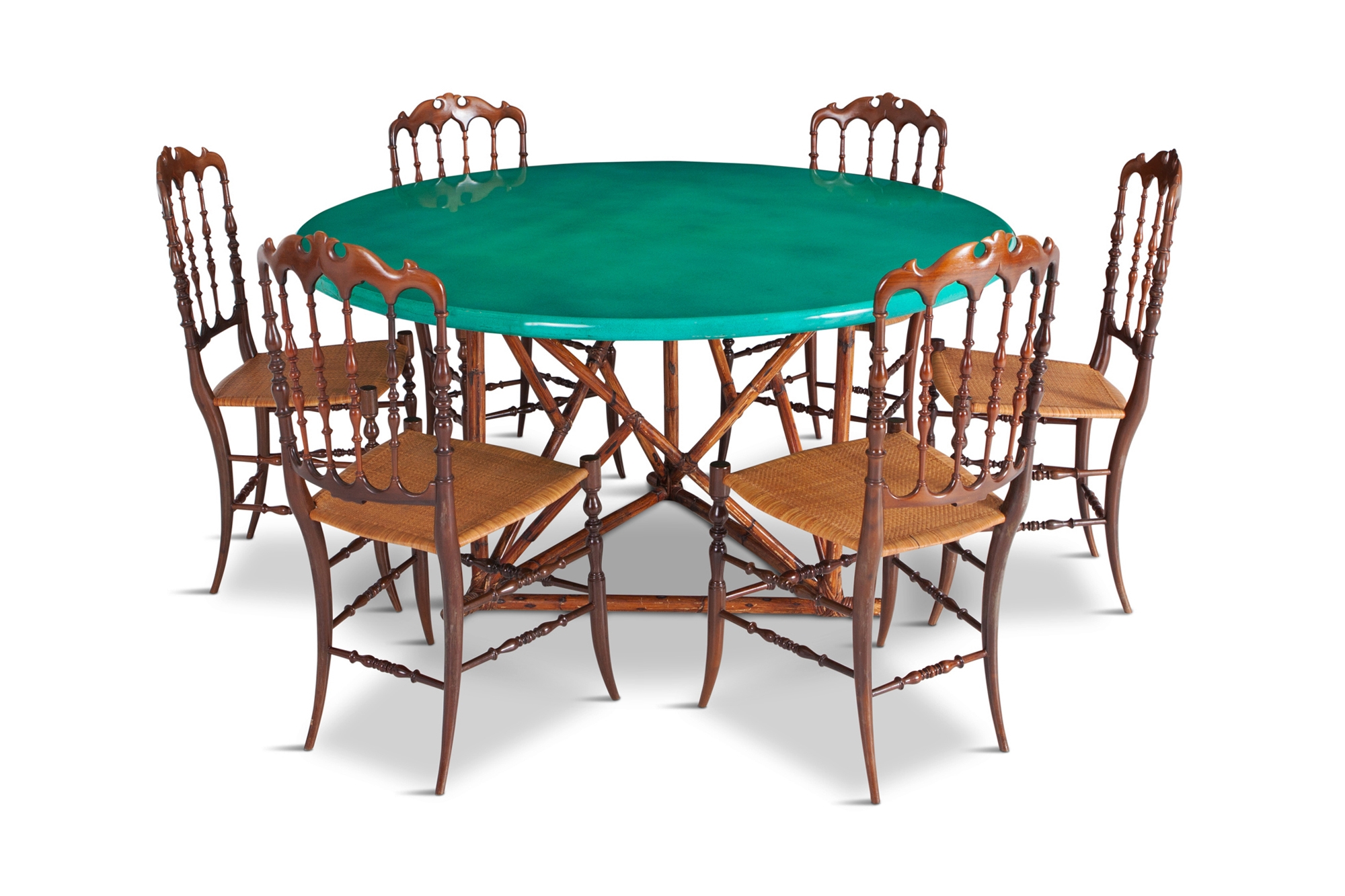 Chiavari Cherrywood & Wicker Dining Chairs After Giuseppe Gaetano Descales - 1900s