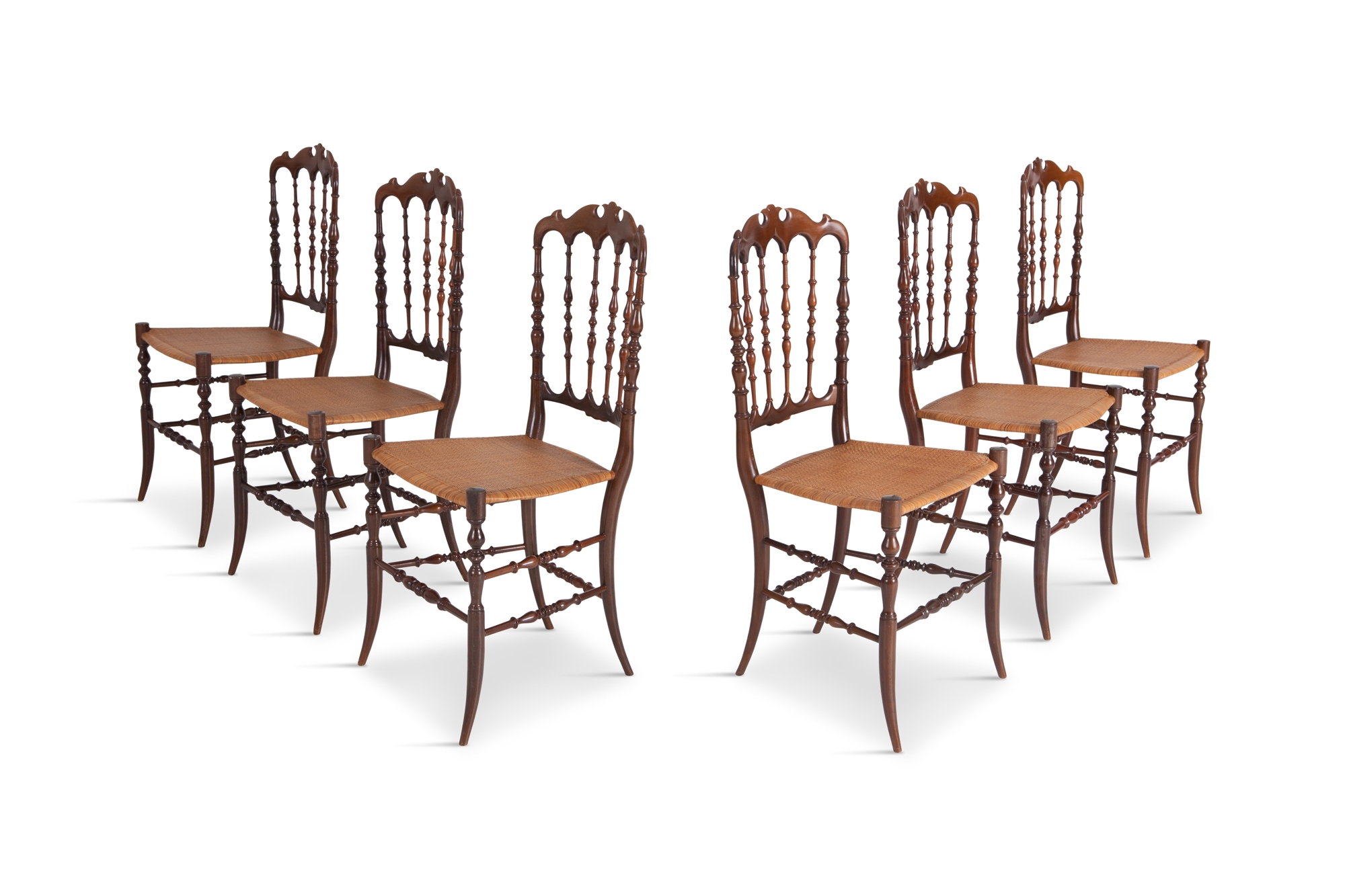 Chiavari Cherrywood & Wicker Dining Chairs After Giuseppe Gaetano Descales - 1900s