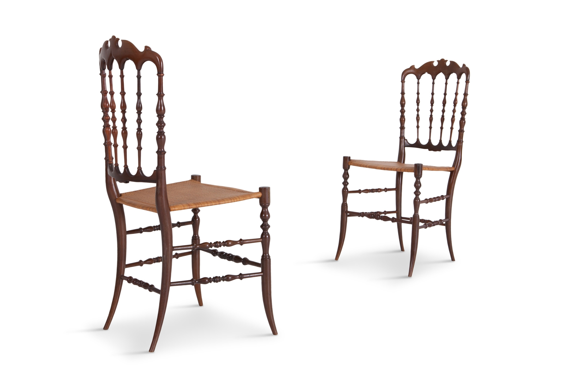 Chiavari Cherrywood & Wicker Dining Chairs After Giuseppe Gaetano Descales - 1900s