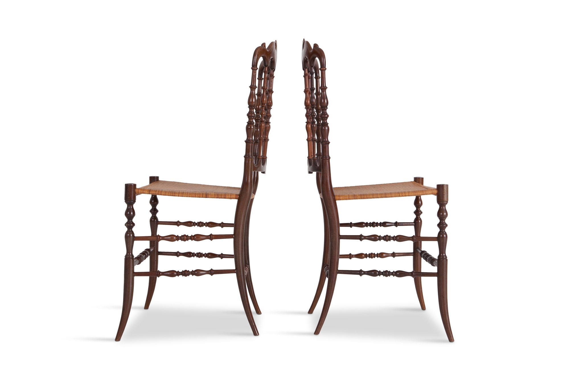 Chiavari Cherrywood & Wicker Dining Chairs After Giuseppe Gaetano Descales - 1900s