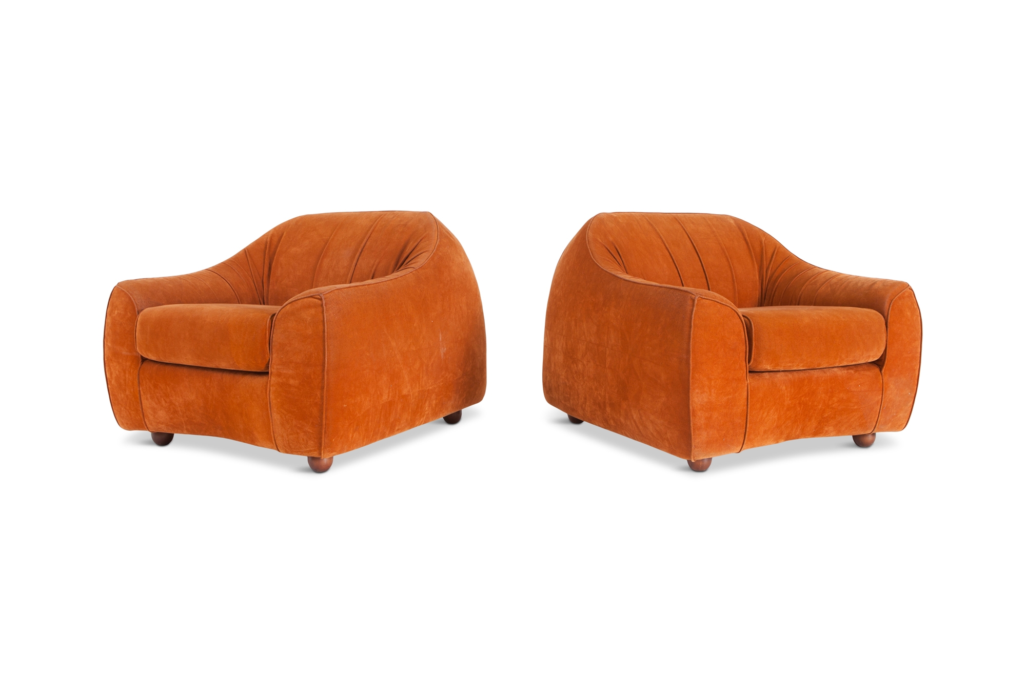 Mid-century Modern Orange Suede Italian Easy Chairs - 1960s