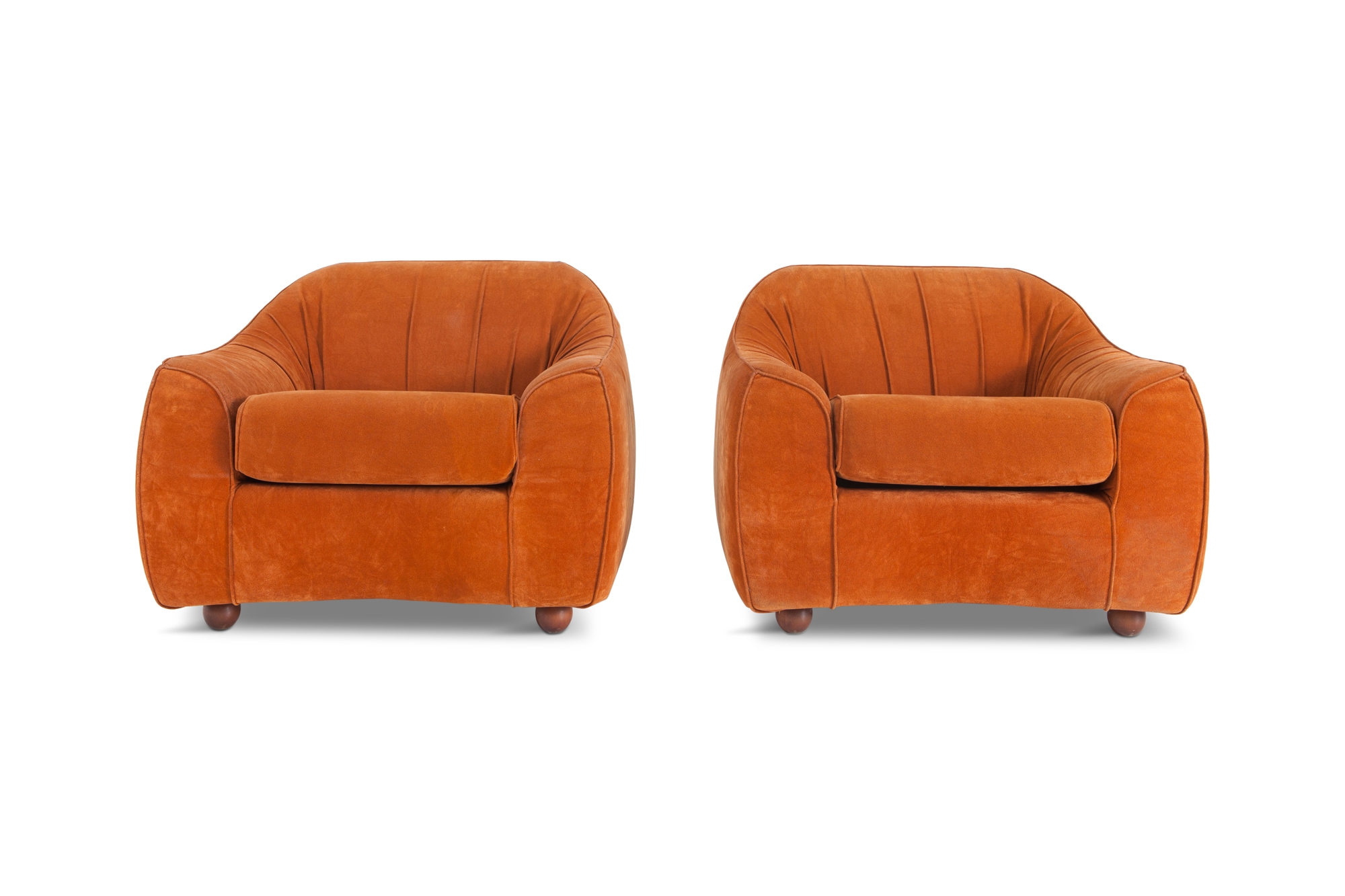 Mid-century Modern Orange Suede Italian Easy Chairs - 1960s