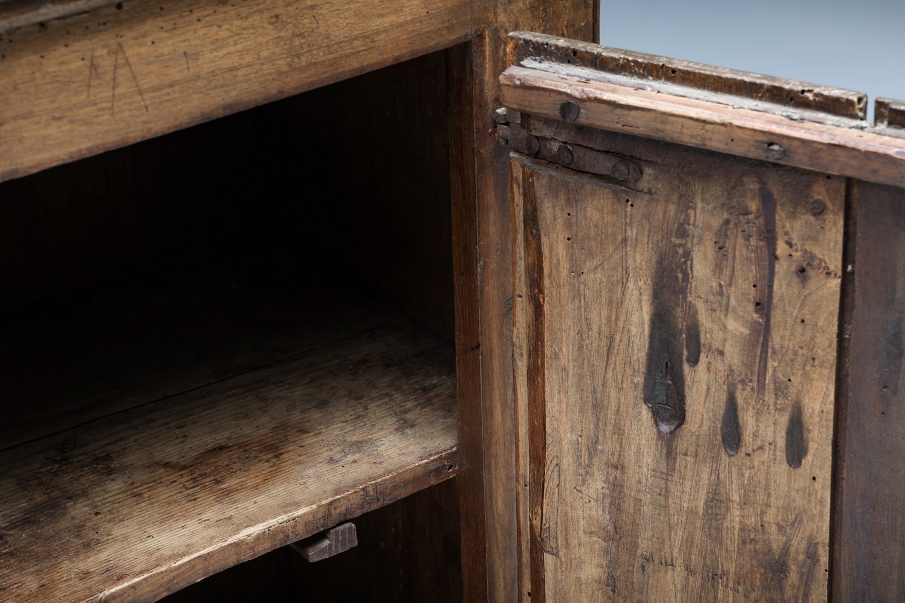Wabi-Sabi High Board with Door & Shelves - 19th Century