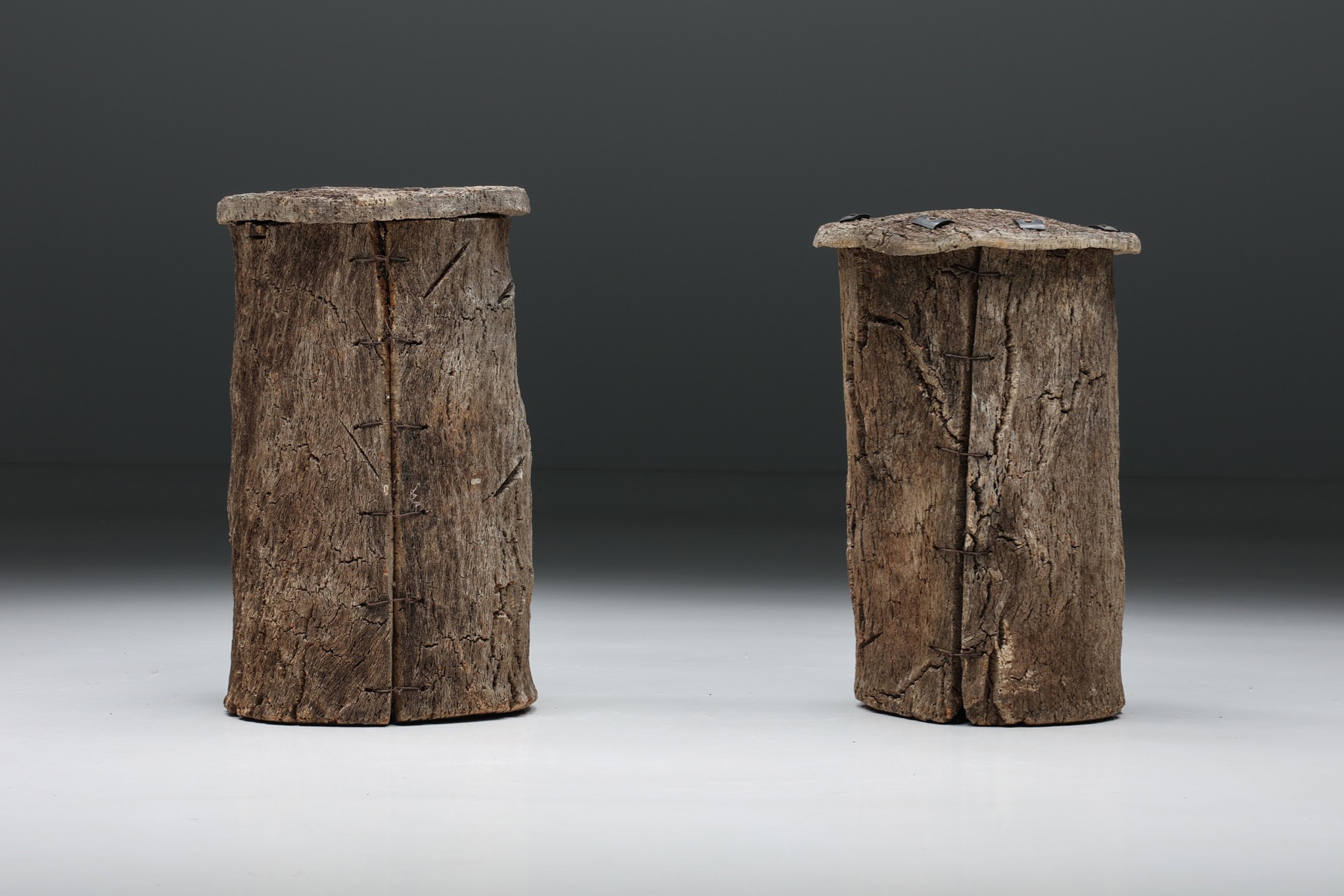 Wabi Sabi Pair of Bee Hive Stools - 19th Century