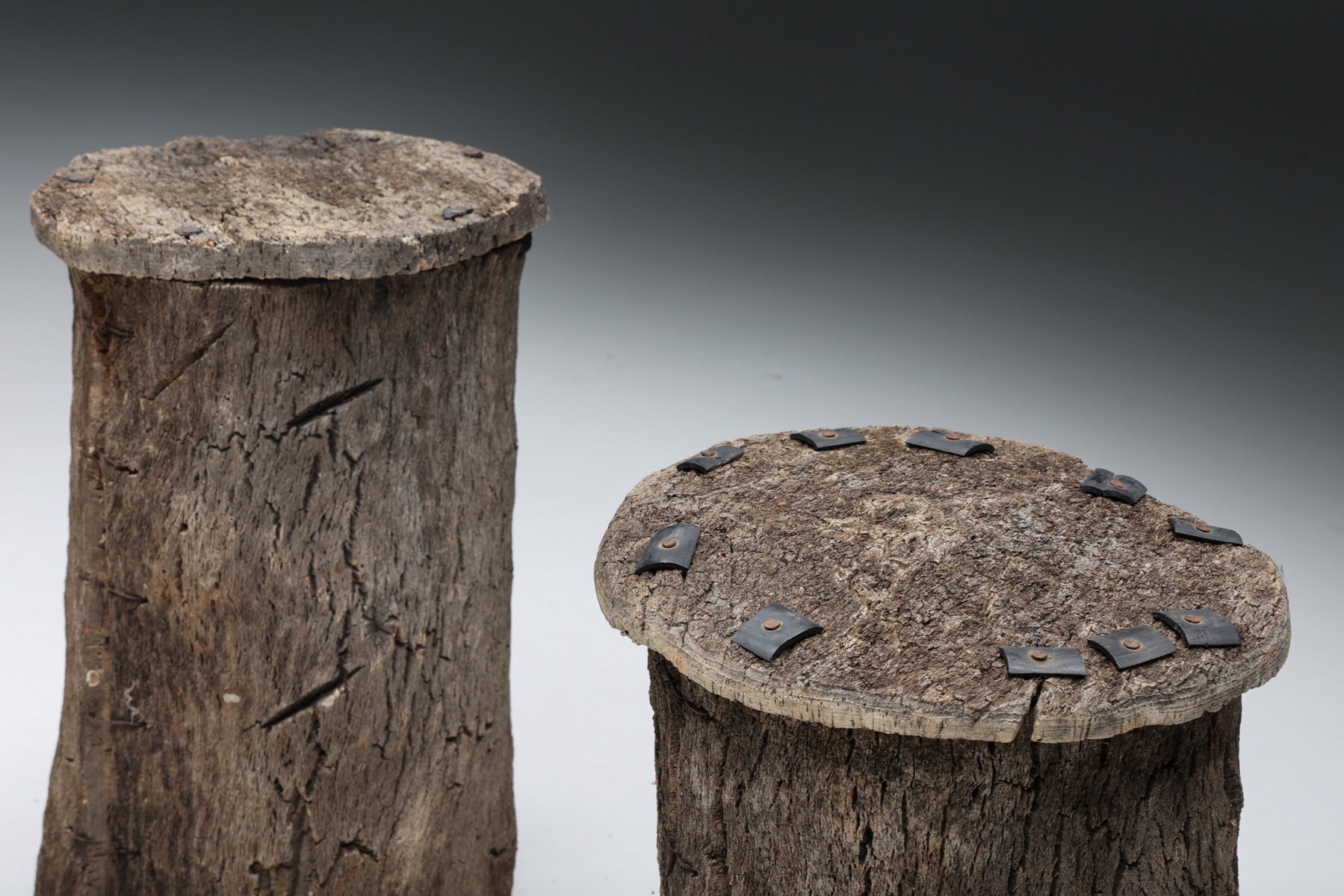Wabi Sabi Pair of Bee Hive Stools - 19th Century