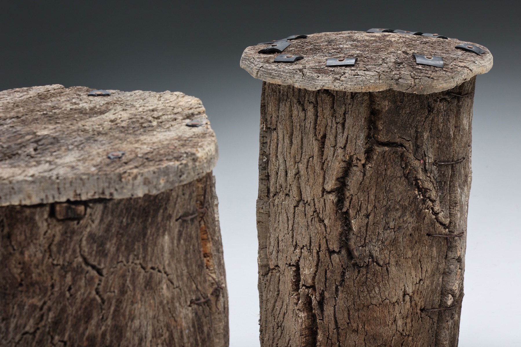 Wabi Sabi Pair of Bee Hive Stools - 19th Century