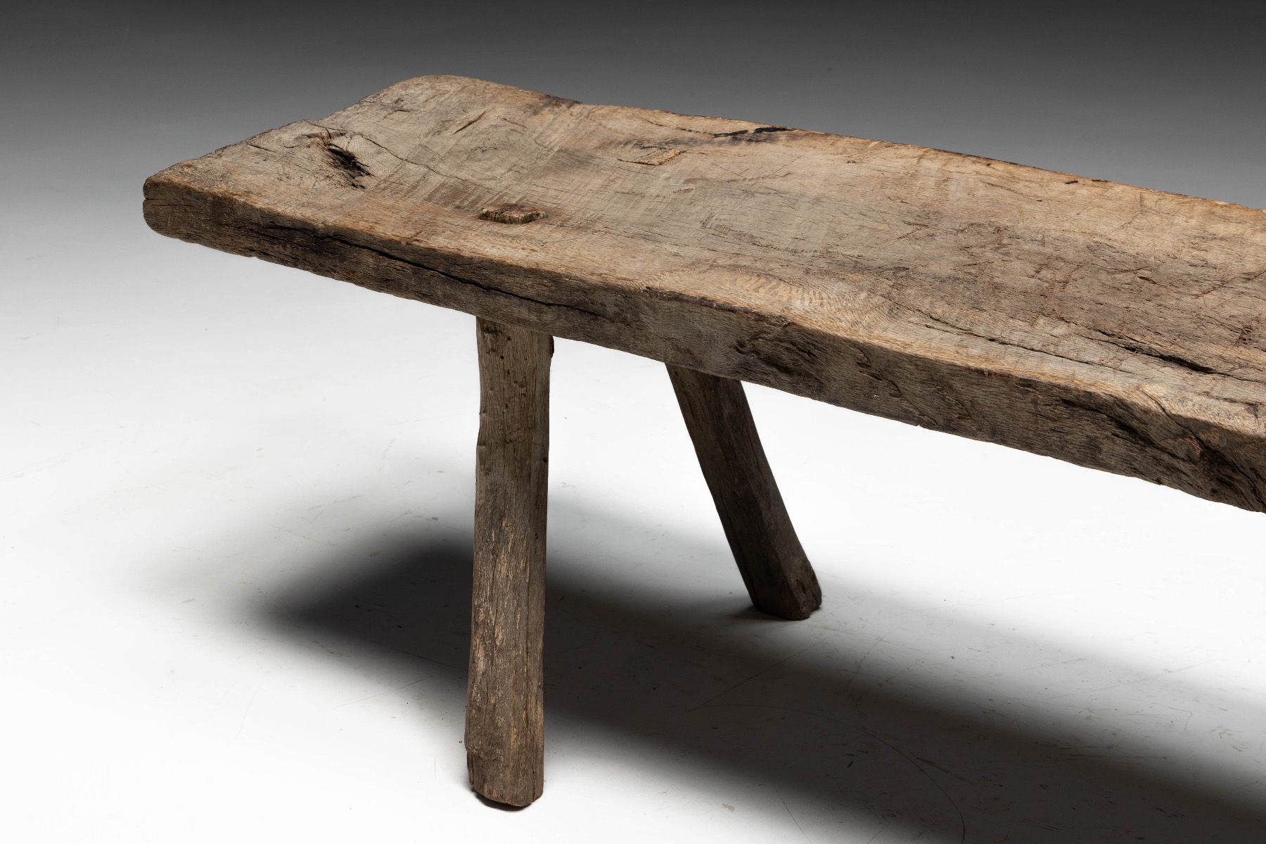 Wabi Sabi Rustic Tripod Bench, France - 19th Century