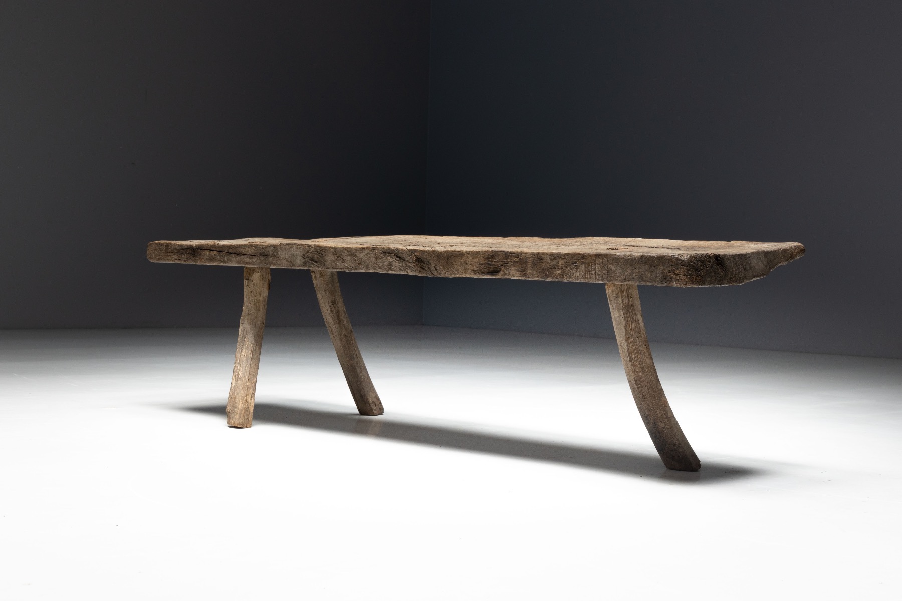 Wabi Sabi Rustic Tripod Bench, France - 19th Century
