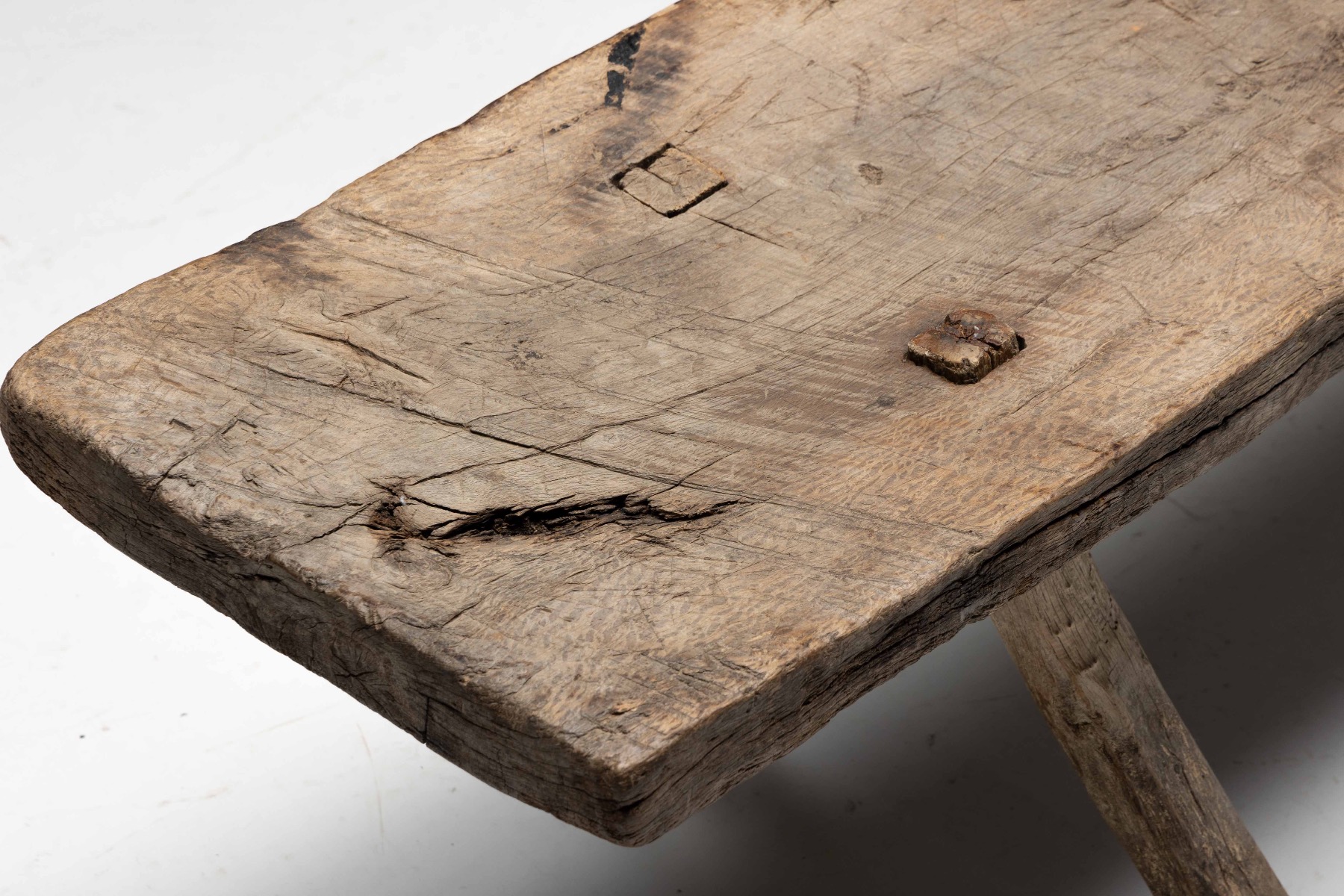 Wabi Sabi Rustic Tripod Bench, France - 19th Century