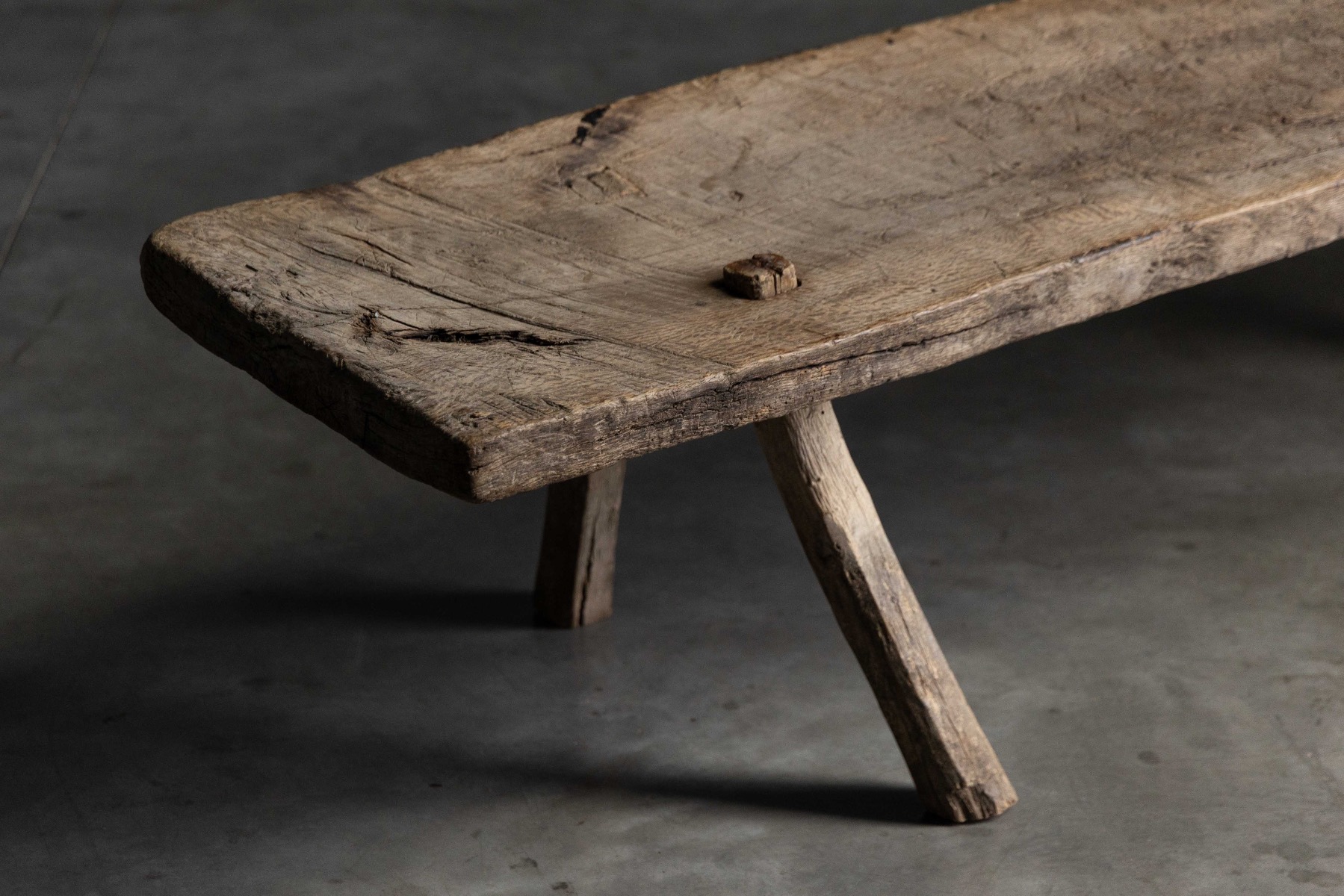 Wabi Sabi Rustic Tripod Bench, France - 19th Century