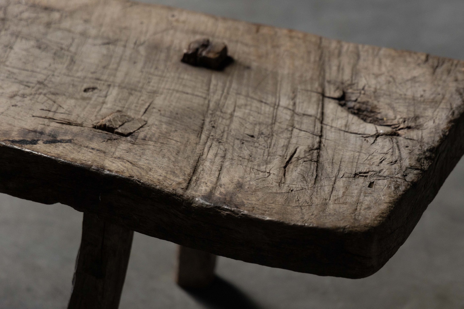 Wabi Sabi Rustic Tripod Bench, France - 19th Century