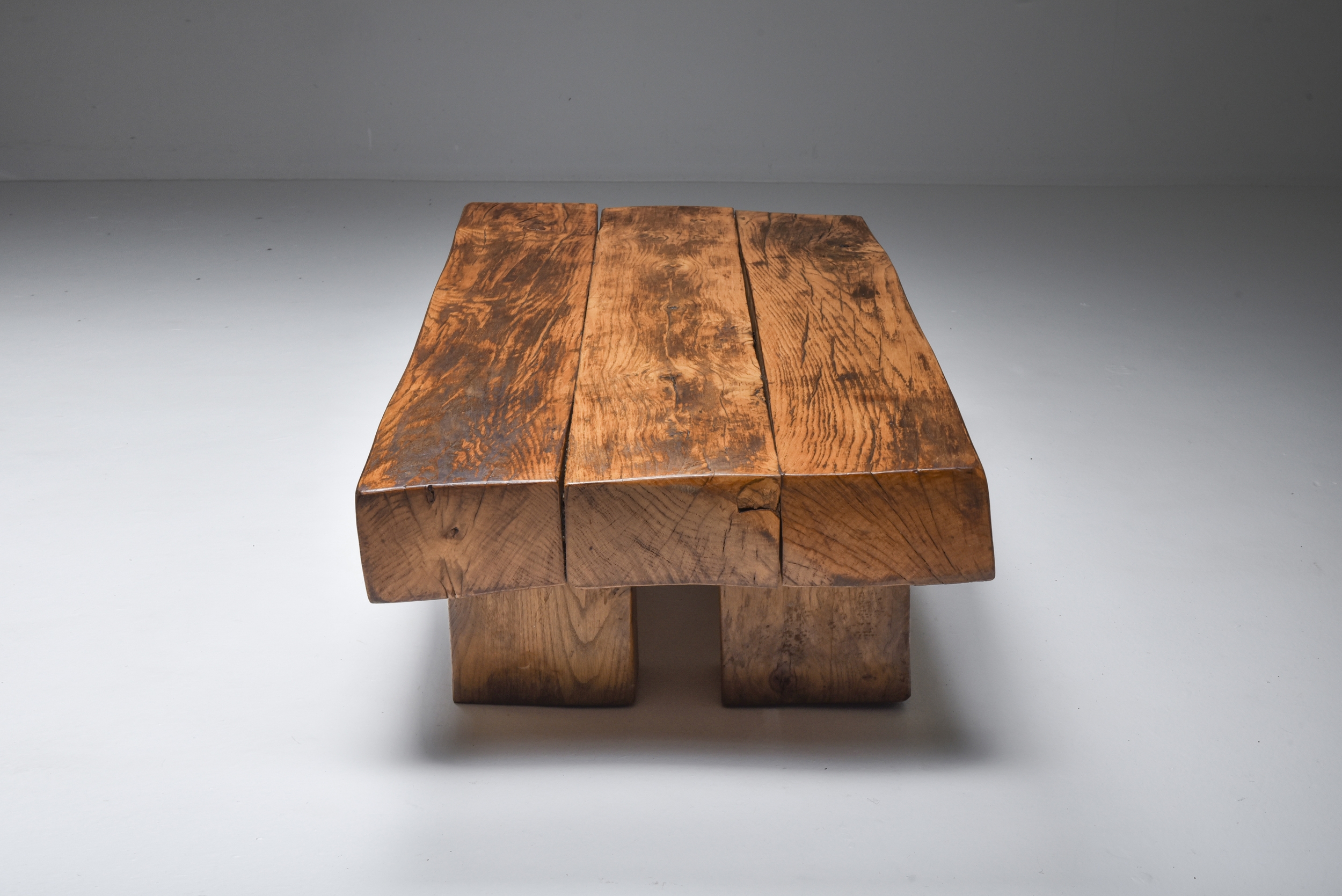 Wabi Sabi Rustic modern oak bench coffee table - 1960's