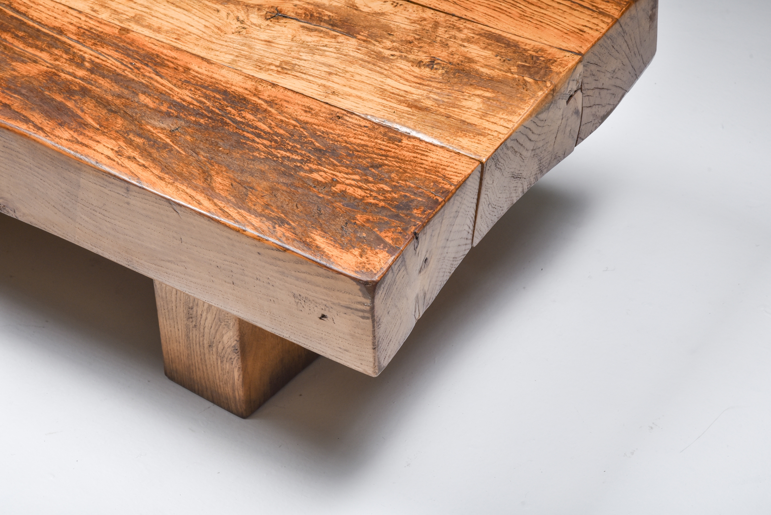 Wabi Sabi Rustic modern oak bench coffee table - 1960's