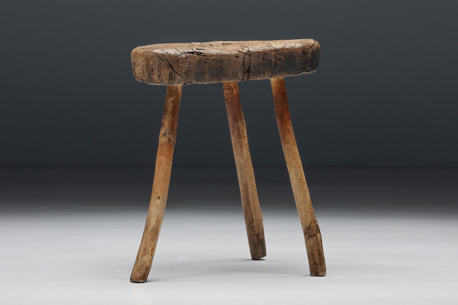 Rustic Wabi Sabi Tripod Stool - 1950s