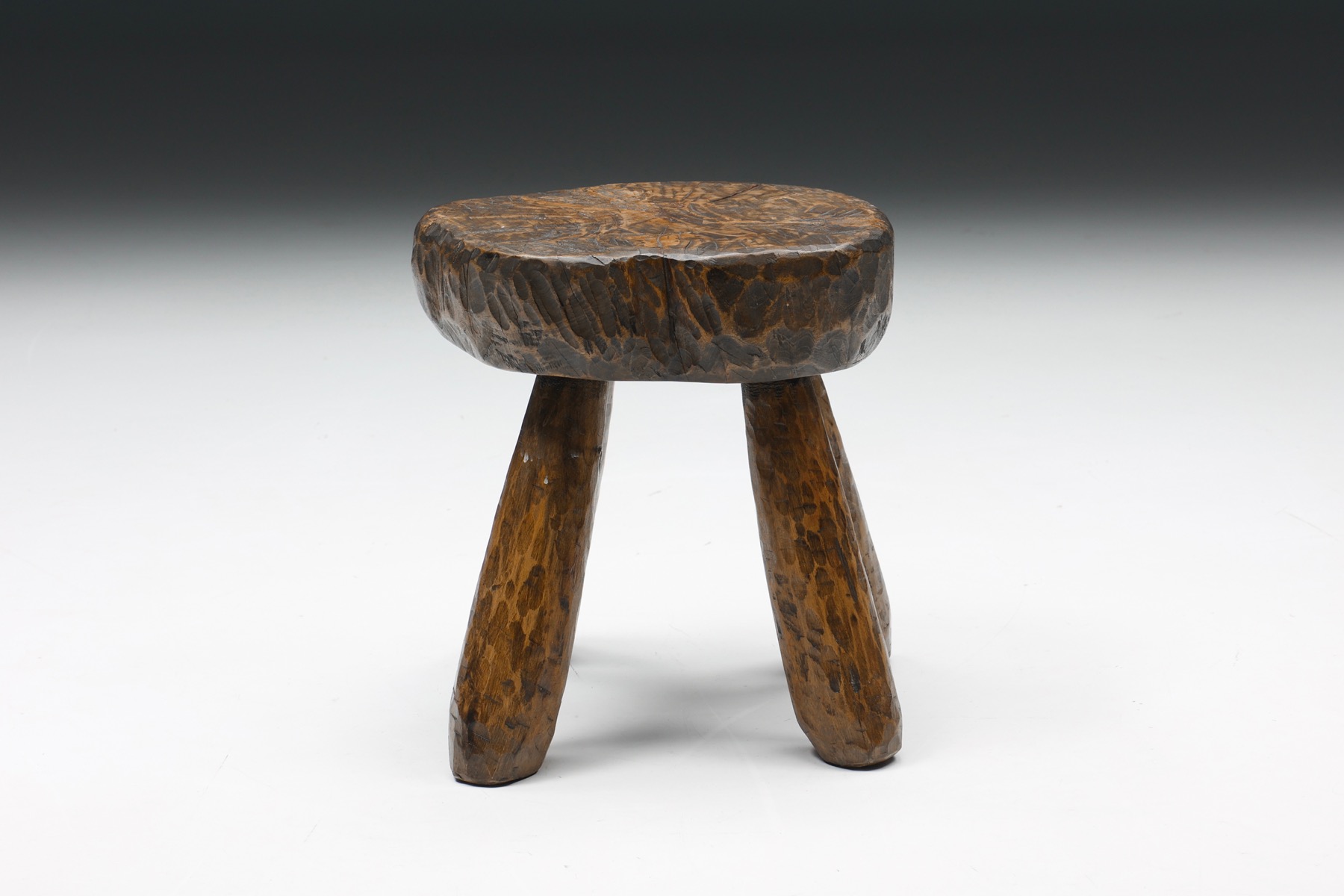Rustic Wabi-Sabi Round Wooden Stools - 1950's
