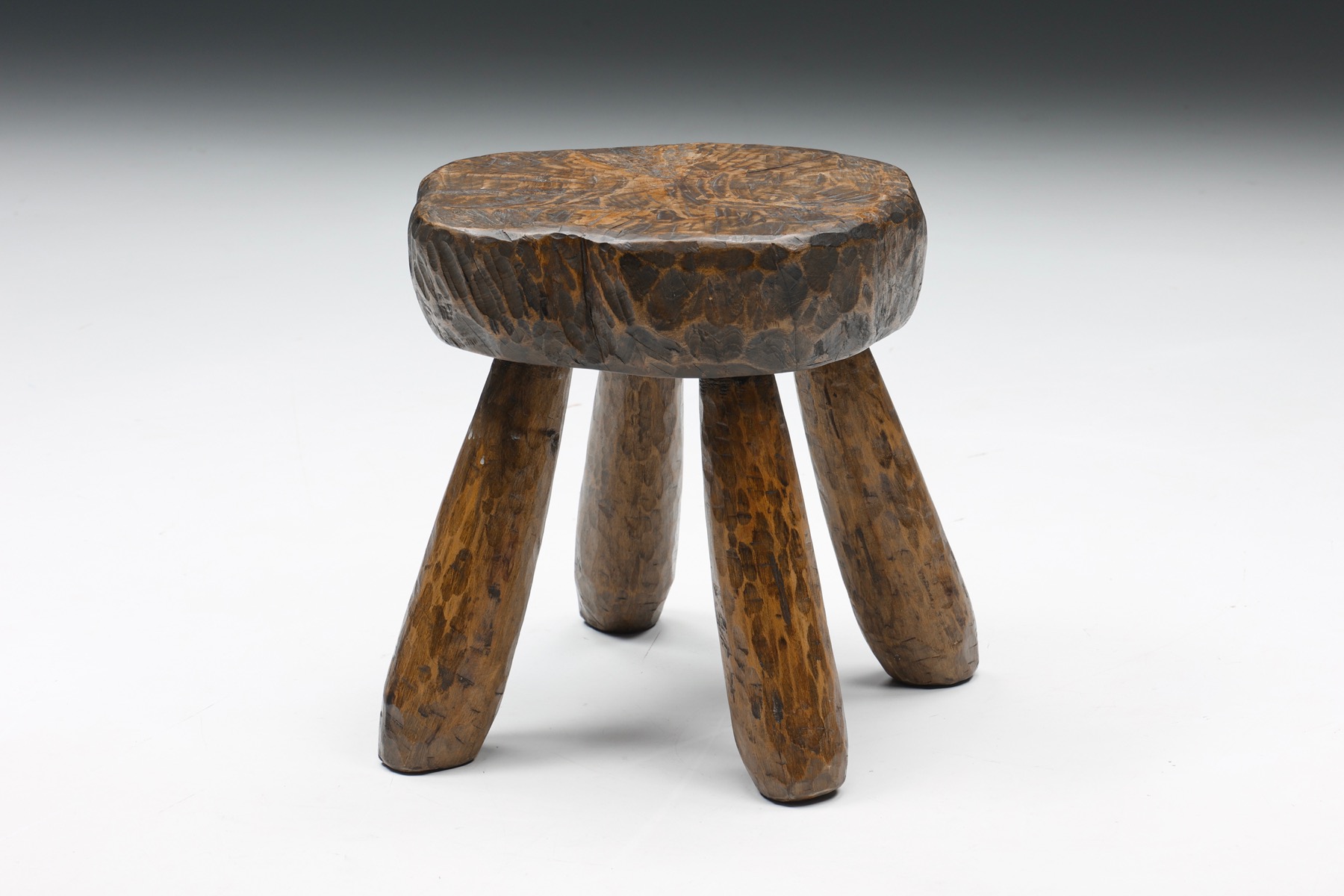 Rustic Wabi-Sabi Round Wooden Stools - 1950's