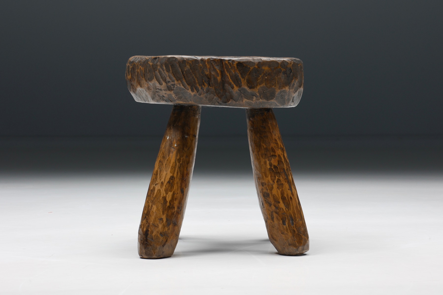 Rustic Wabi-Sabi Round Wooden Stools - 1950's