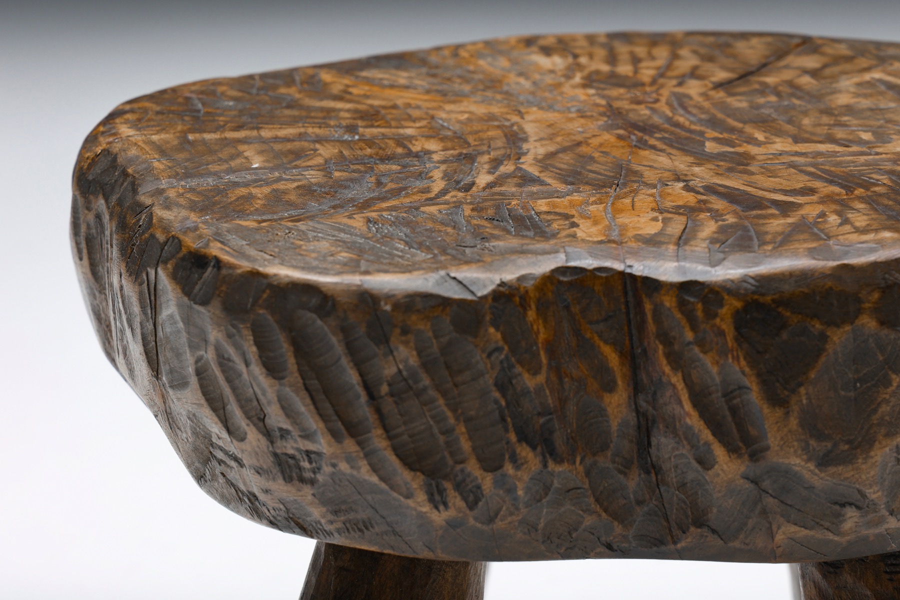Rustic Wabi-Sabi Round Wooden Stools - 1950's