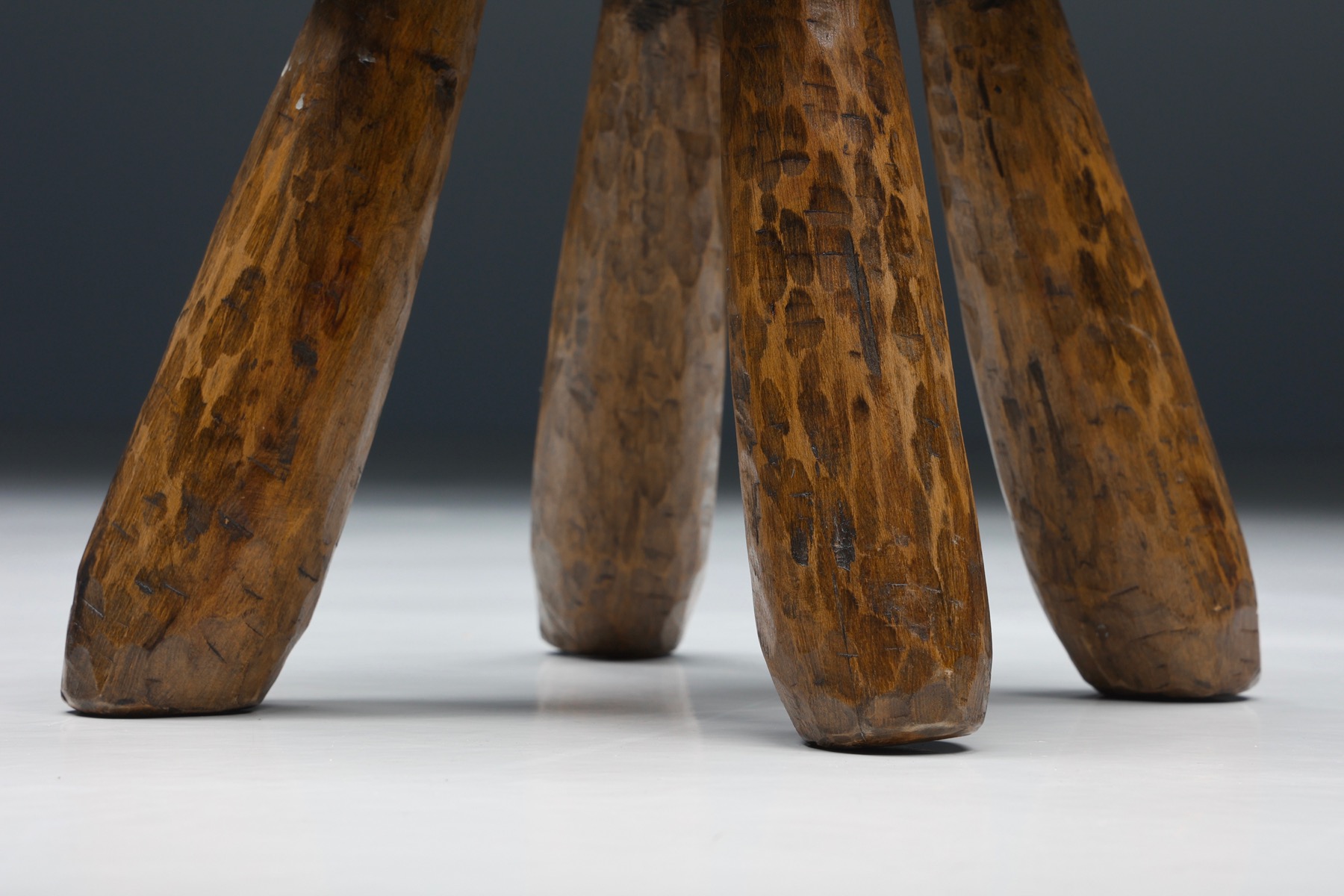 Rustic Wabi-Sabi Round Wooden Stools - 1950's