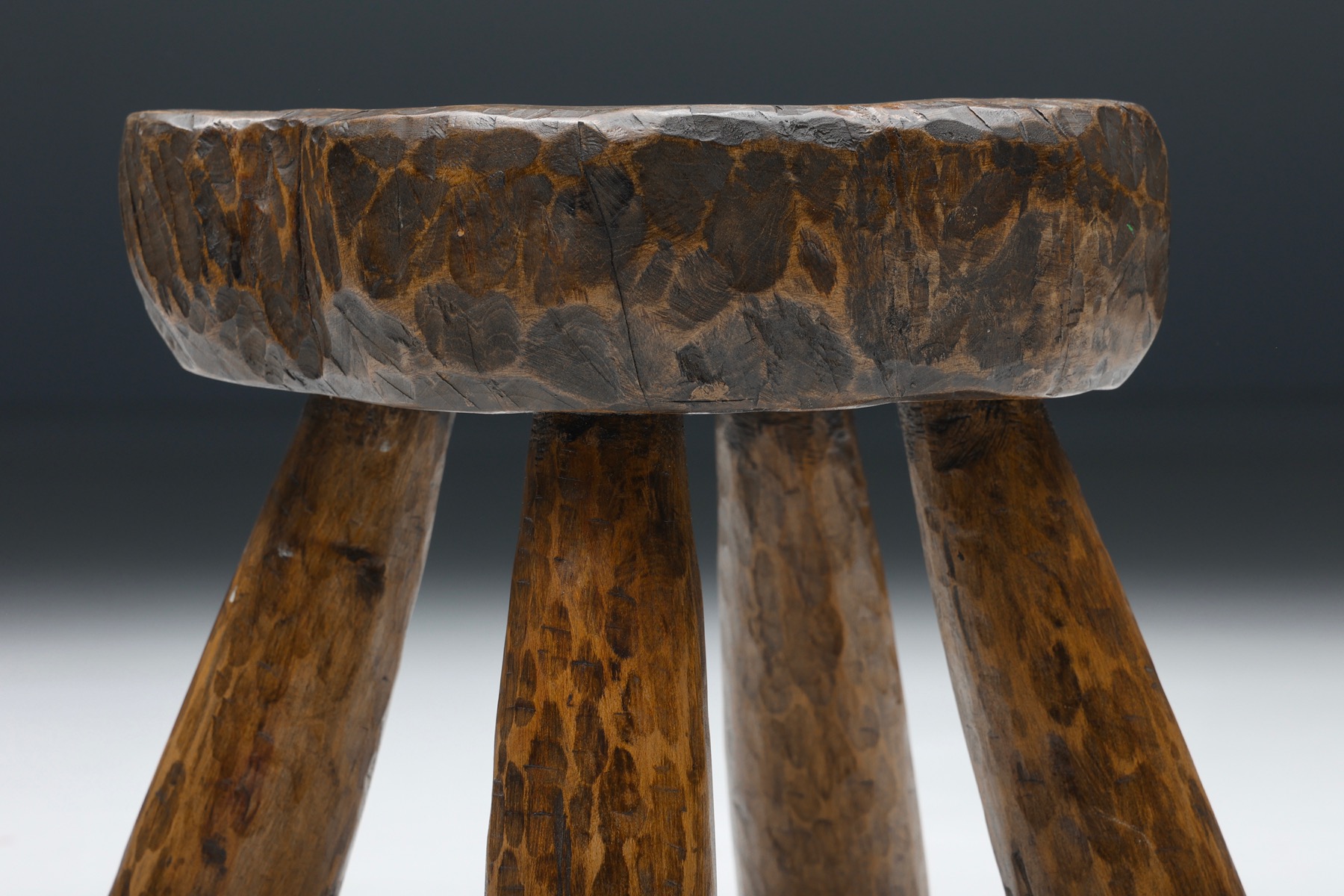 Rustic Wabi-Sabi Round Wooden Stools - 1950's