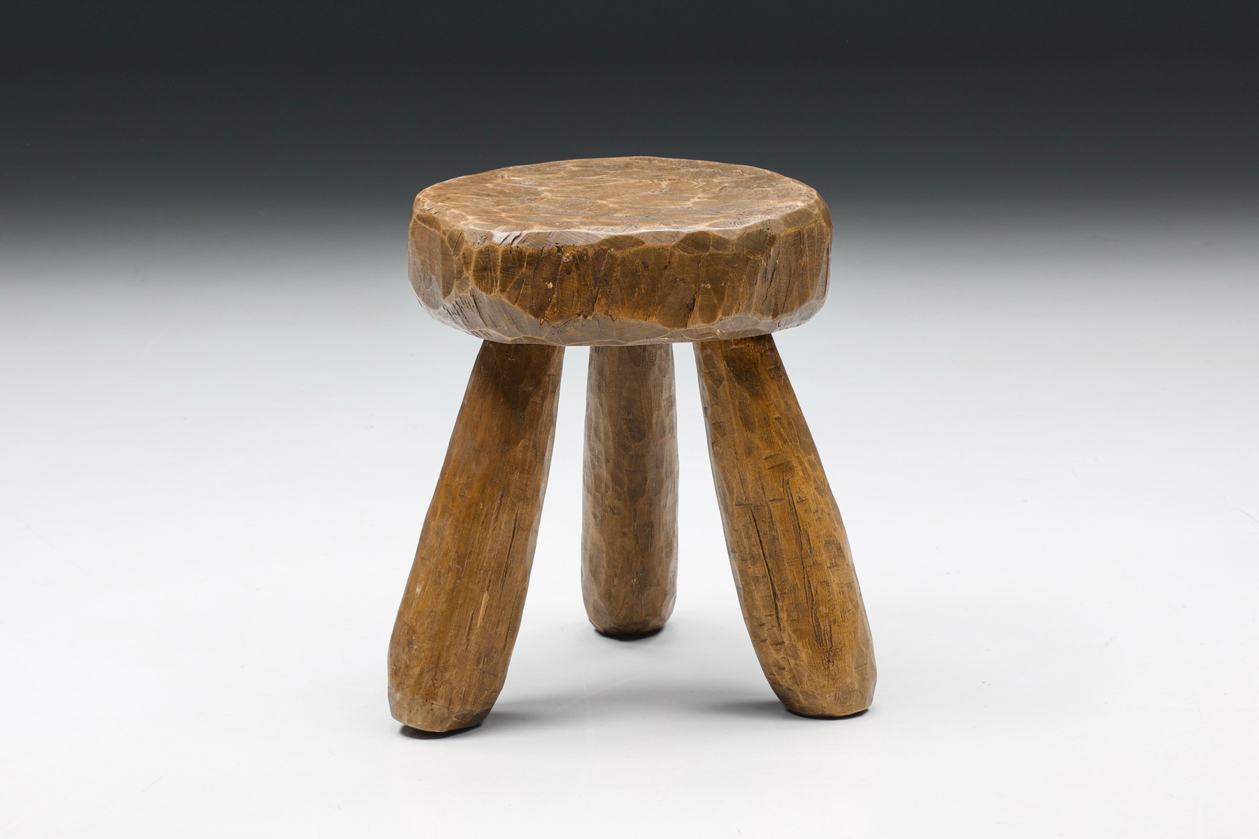 Rustic Wabi-Sabi Round Wooden Stools - 1950's