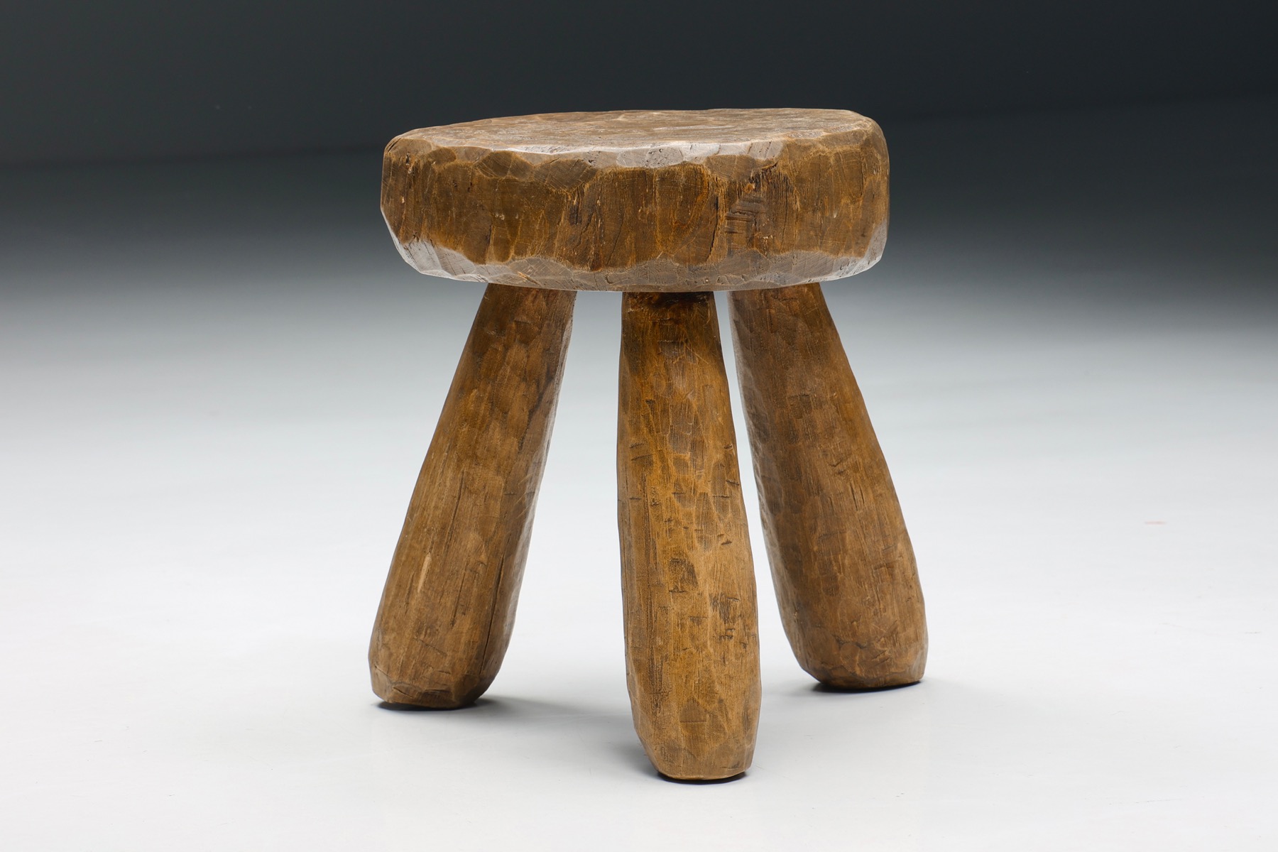 Rustic Wabi-Sabi Round Wooden Stools - 1950's