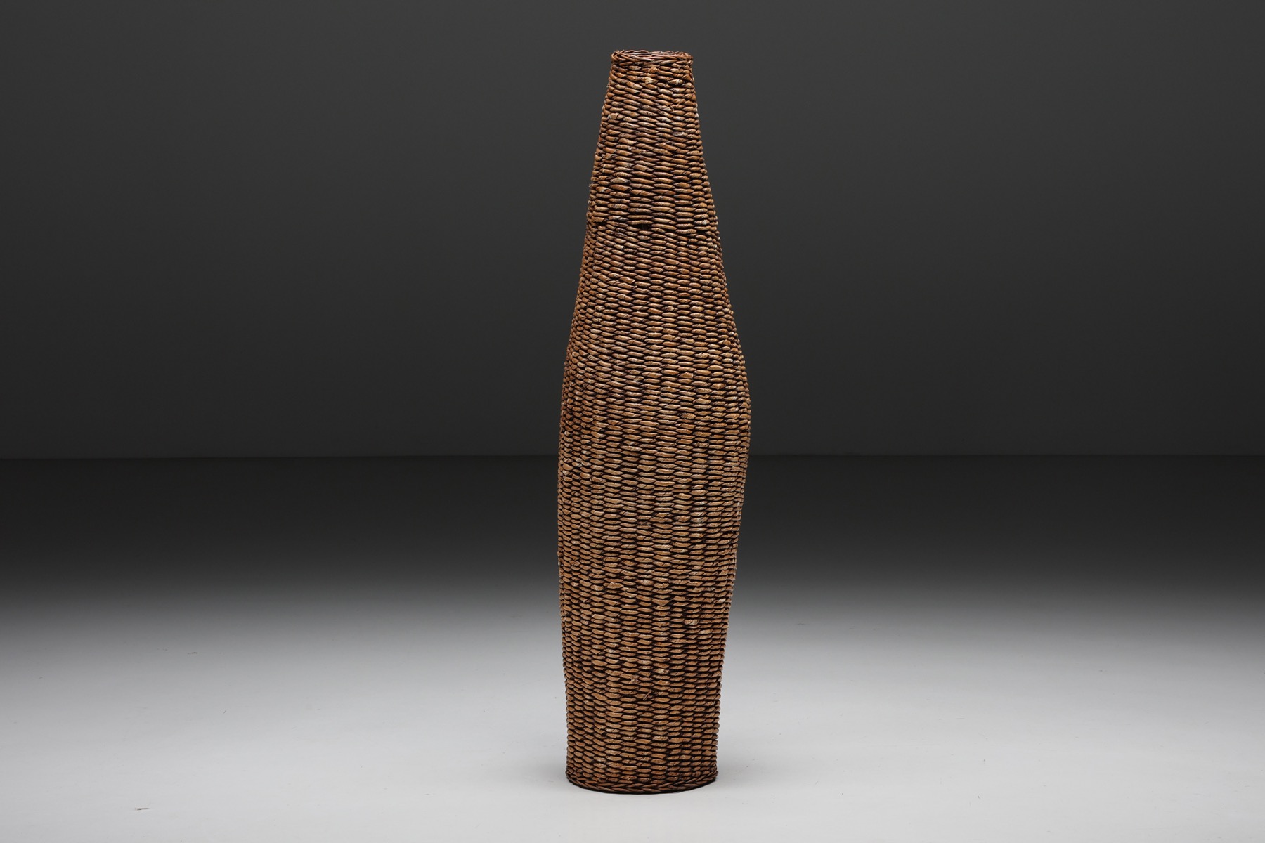 Wabi-Sabi Woven Rattan Floor Lamp - 1960's