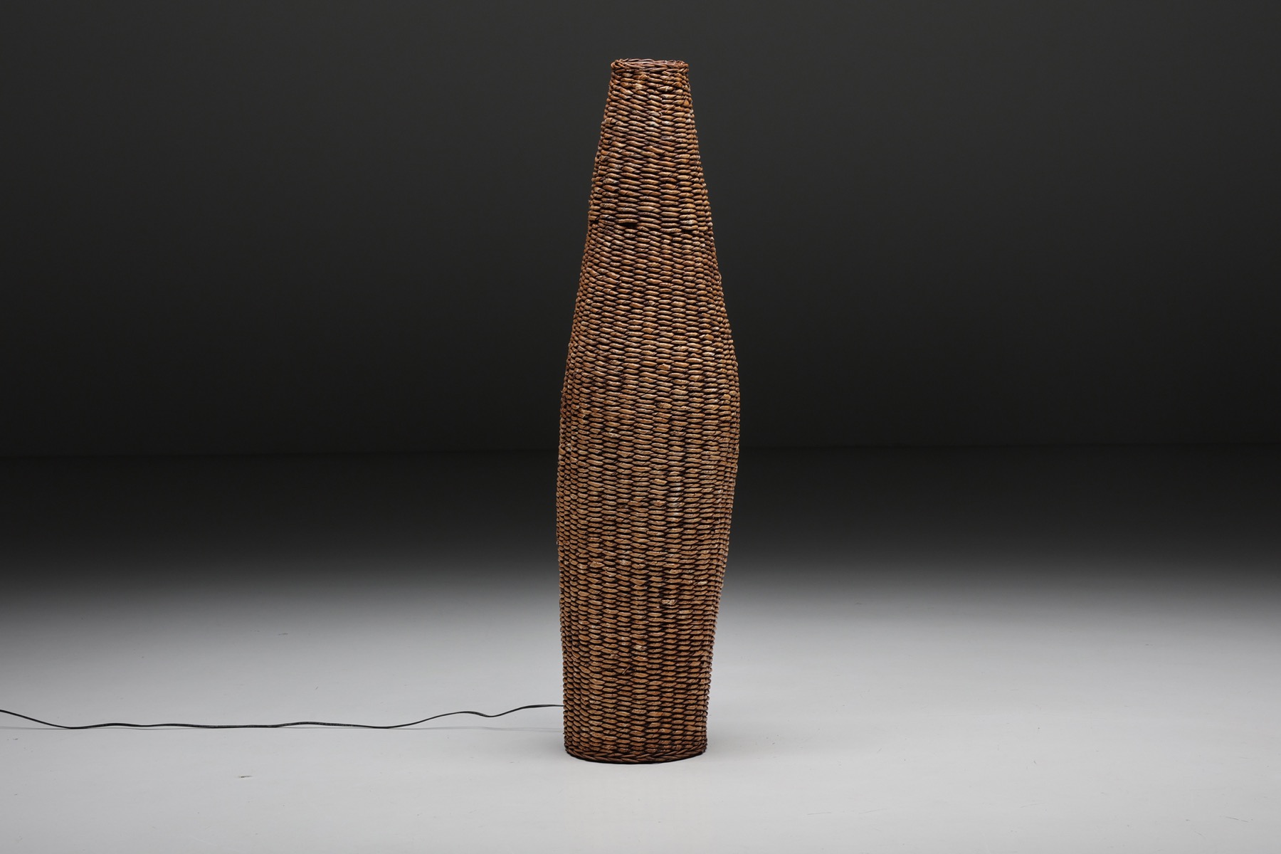 Wabi-Sabi Woven Rattan Floor Lamp - 1960's