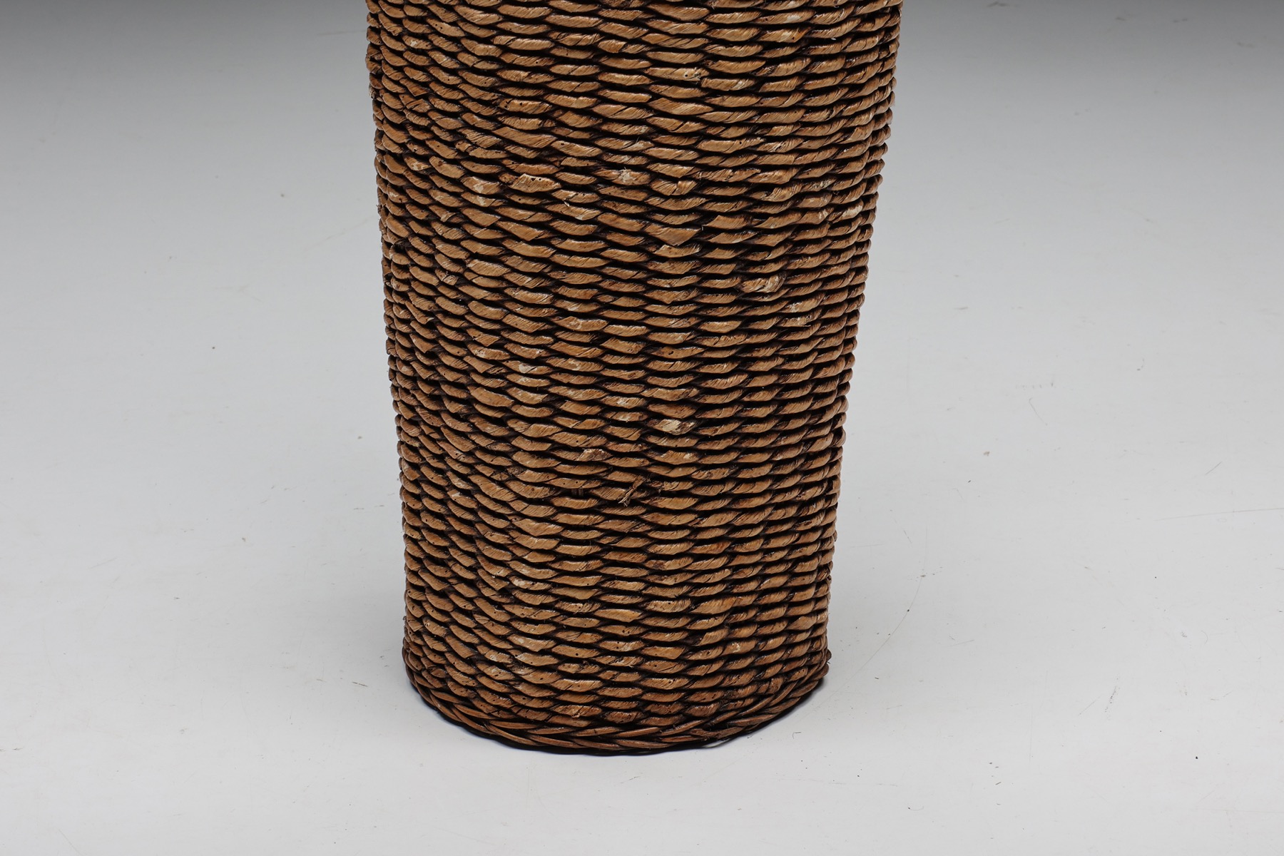 Wabi-Sabi Woven Rattan Floor Lamp - 1960's