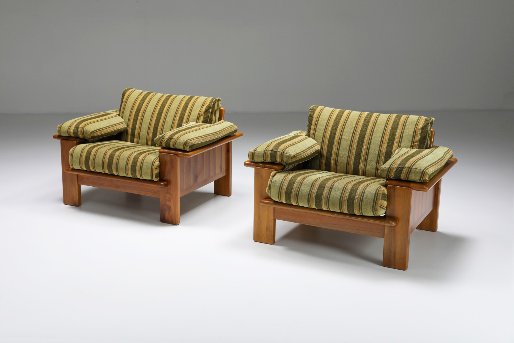 Walnut Lounge Chairs, set of two In The Style Of Scarpa - 1950's
