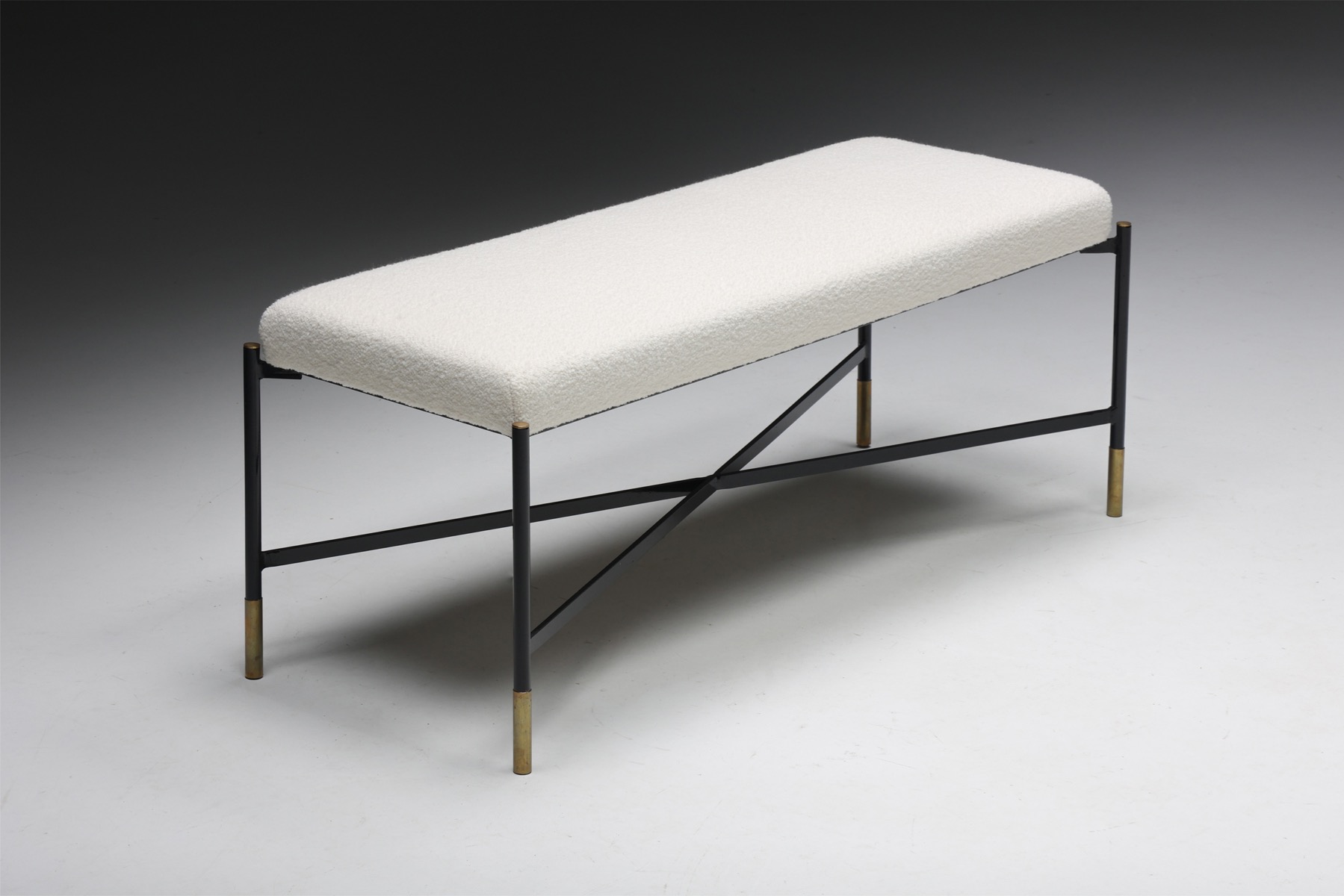 White Bouclé Bench with Metal Base - 1970's