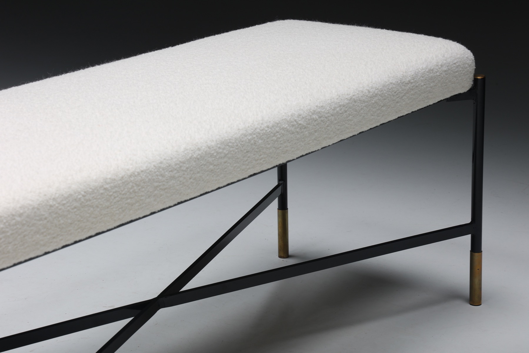 White Bouclé Bench with Metal Base - 1970's