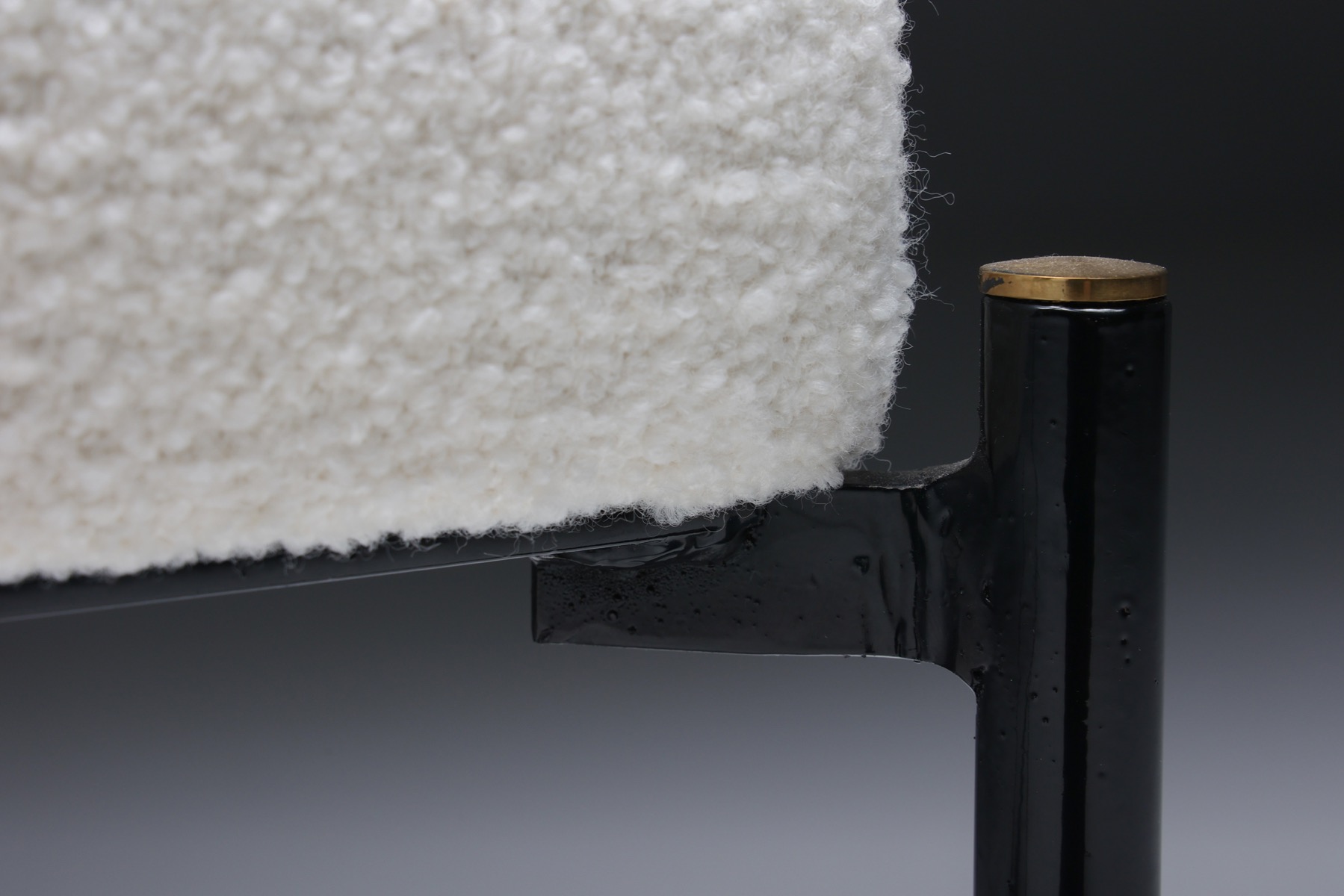 White Bouclé Bench with Metal Base - 1970's