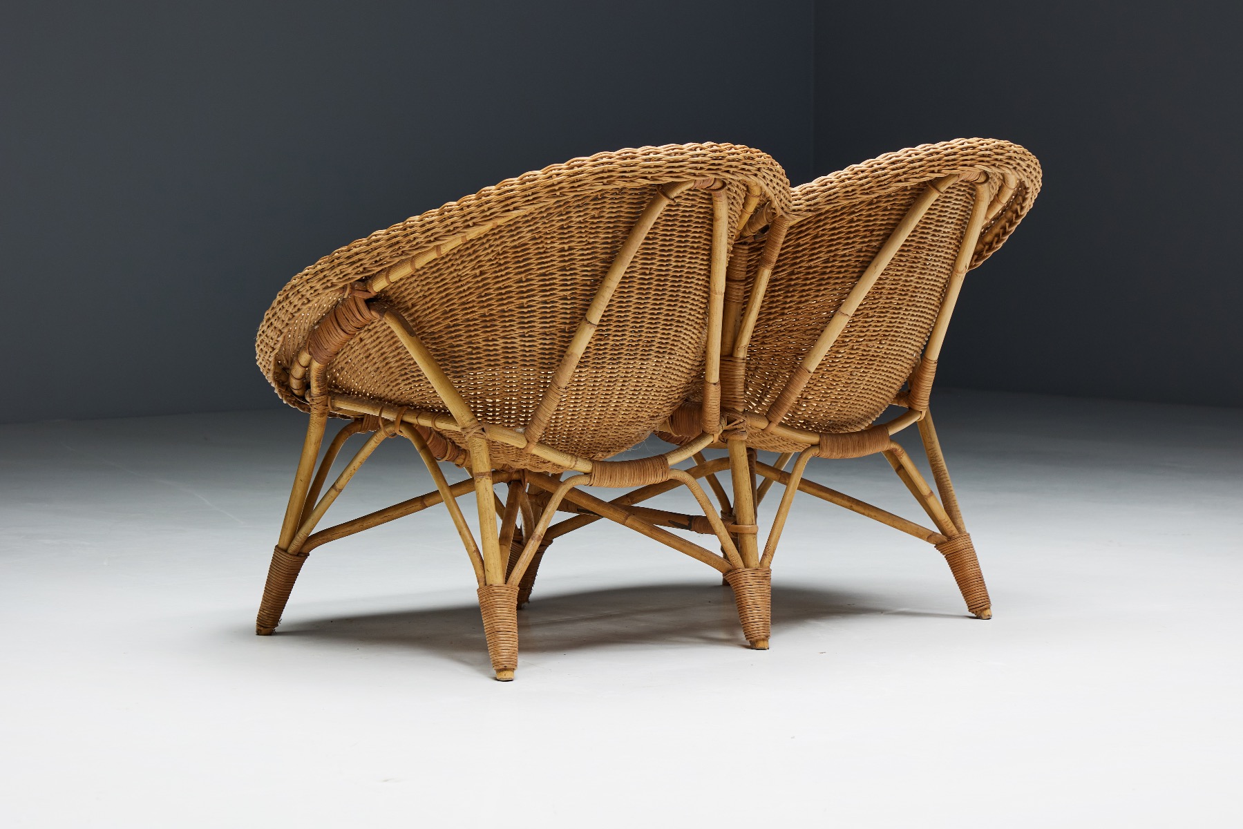 Rustic Wicker and Rattan Loveseat - 1970s