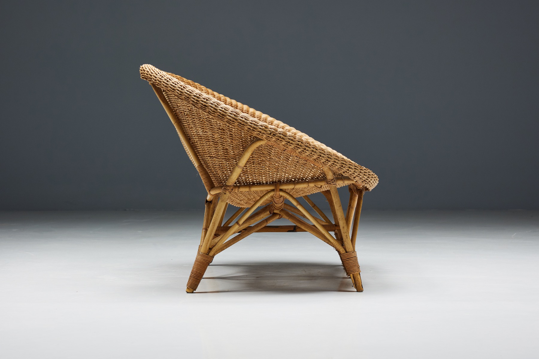 Rustic Wicker and Rattan Loveseat - 1970s