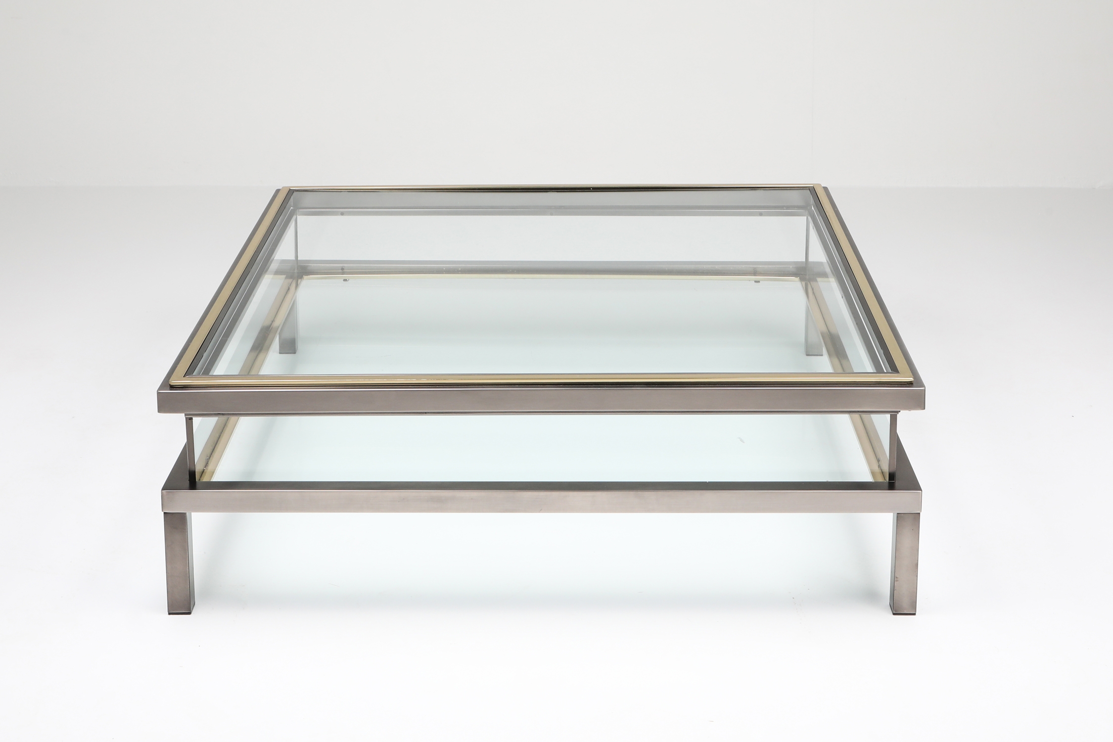 Maison Jansen Sliding Coffee Table in Chrome and Brass - 1970s