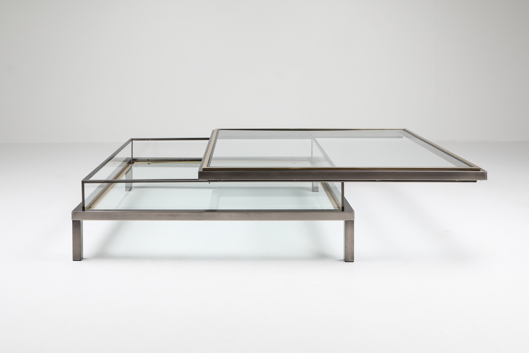 Maison Jansen Sliding Coffee Table in Chrome and Brass - 1970s