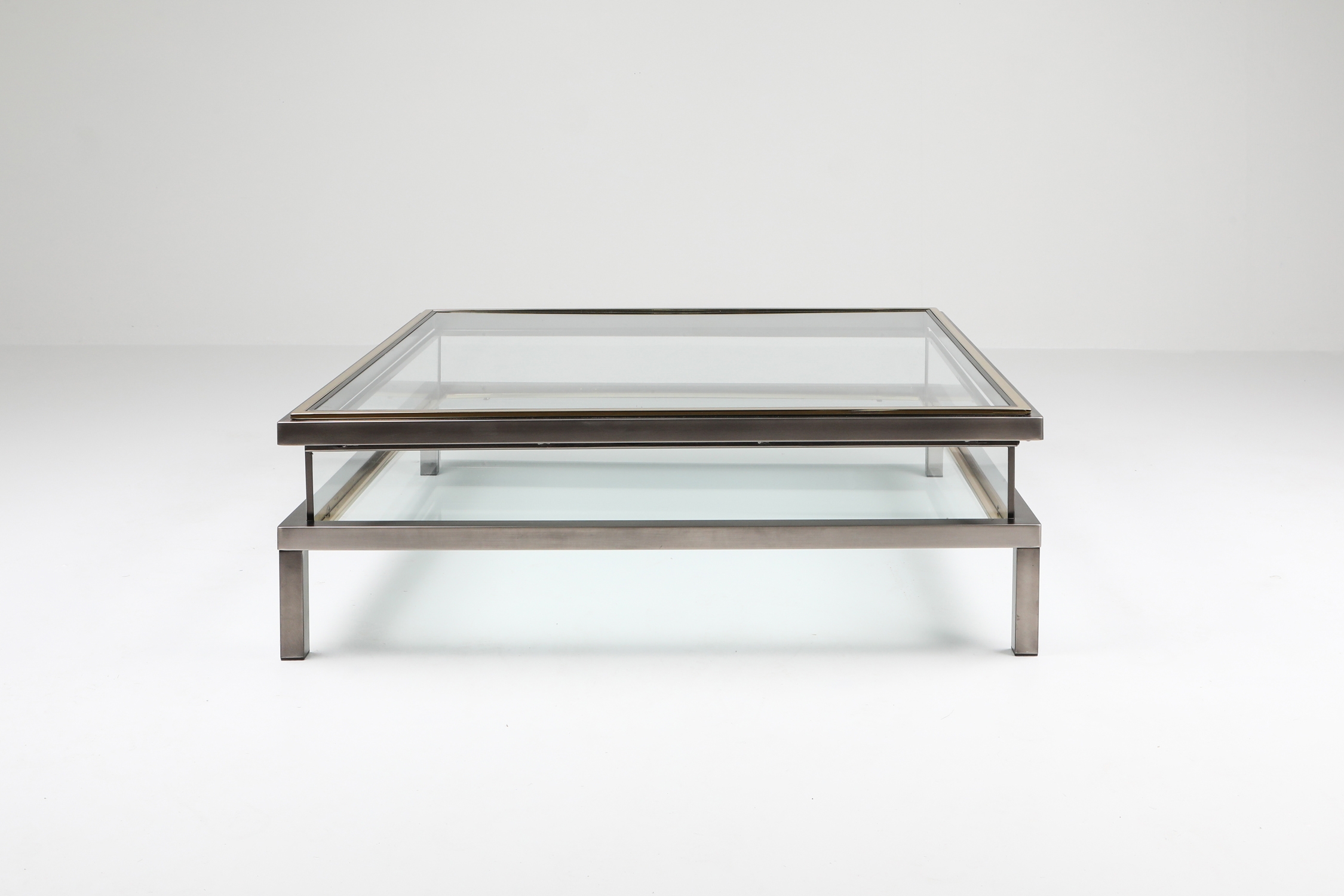 Maison Jansen Sliding Coffee Table in Chrome and Brass - 1970s