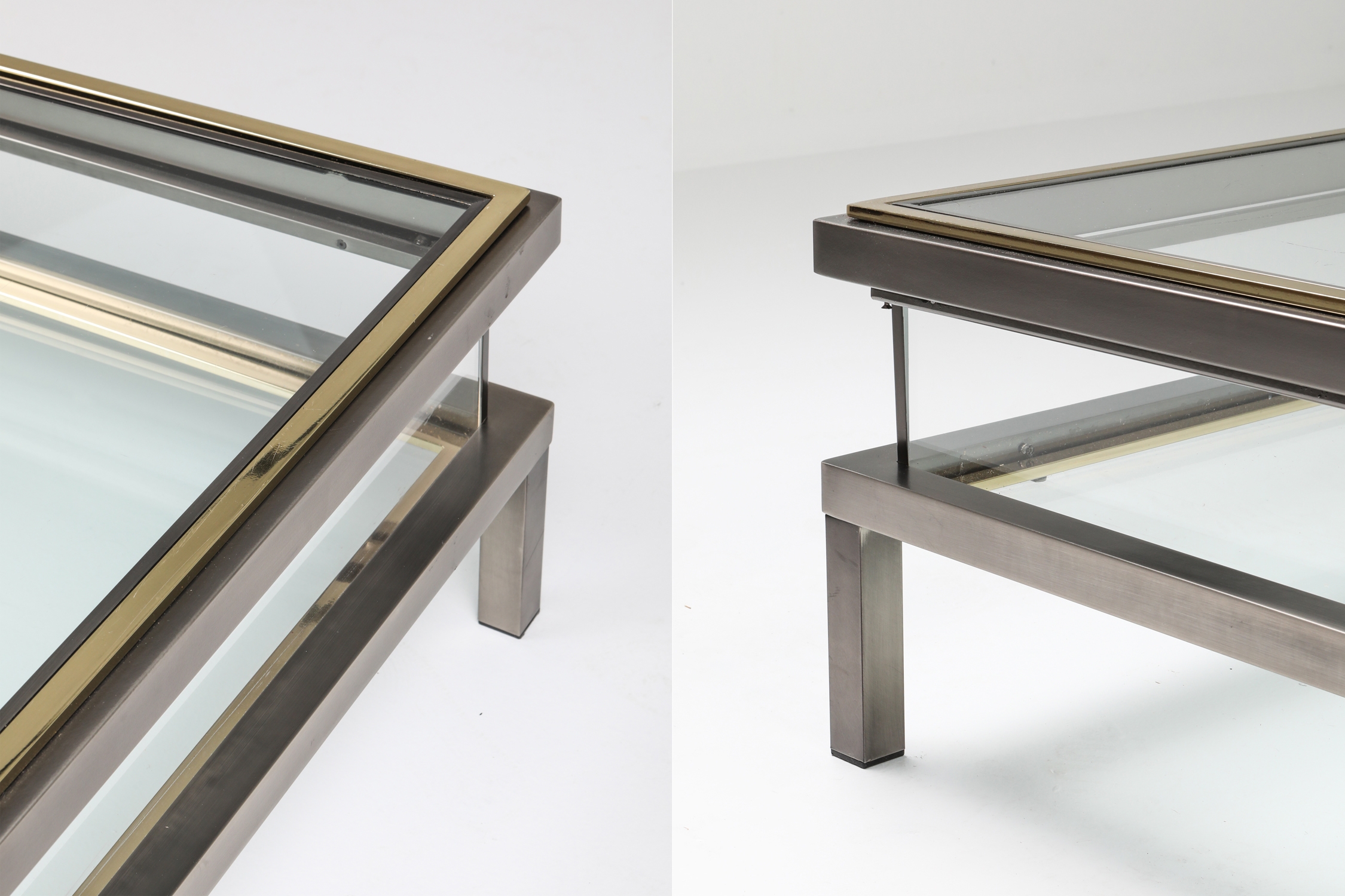 Maison Jansen Sliding Coffee Table in Chrome and Brass - 1970s