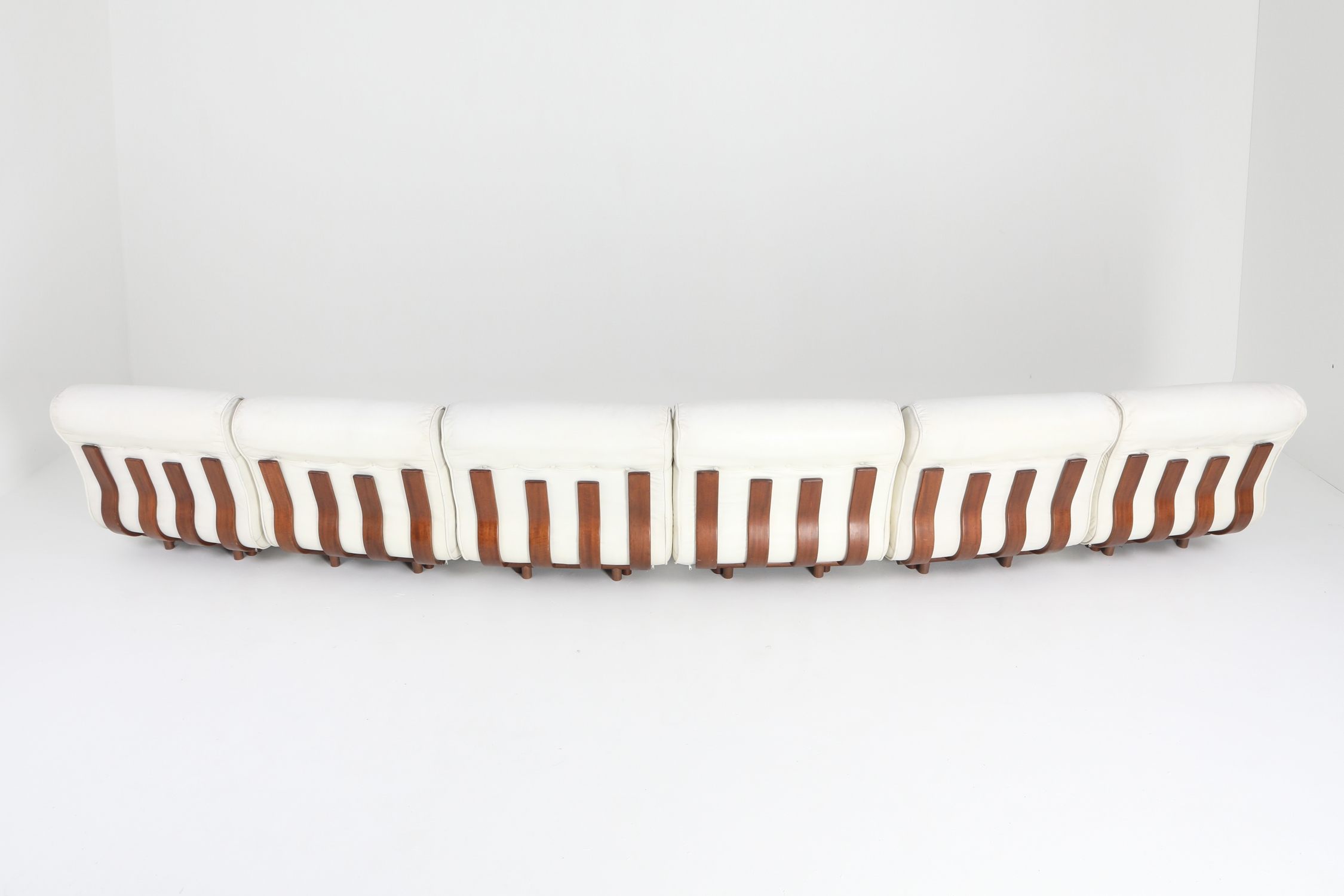 Sectional Sofa in White Leather and Walnut Frame by Frigerio - 1980s