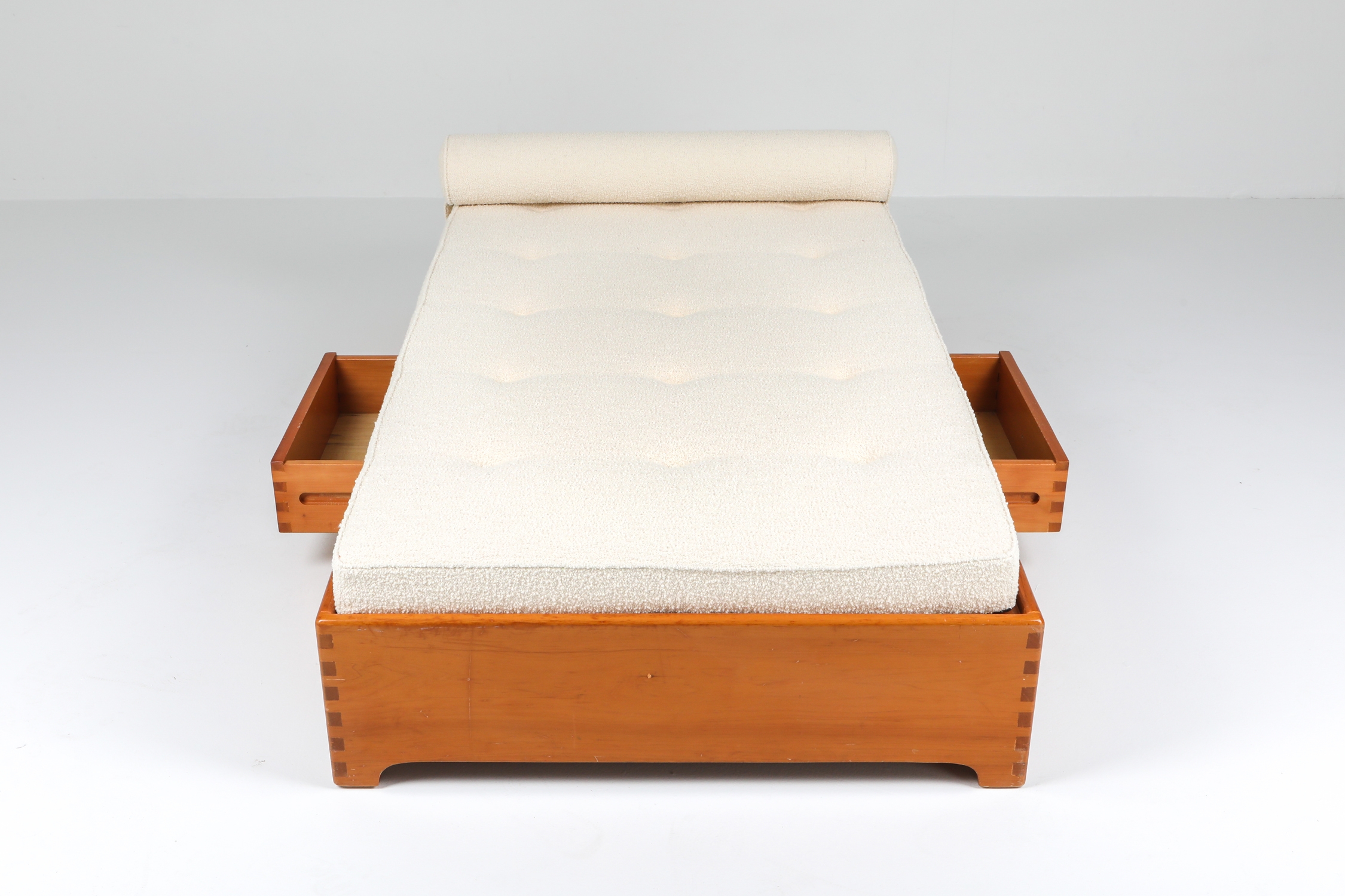 French Elm Daybed in Boucle Wool - 1960's