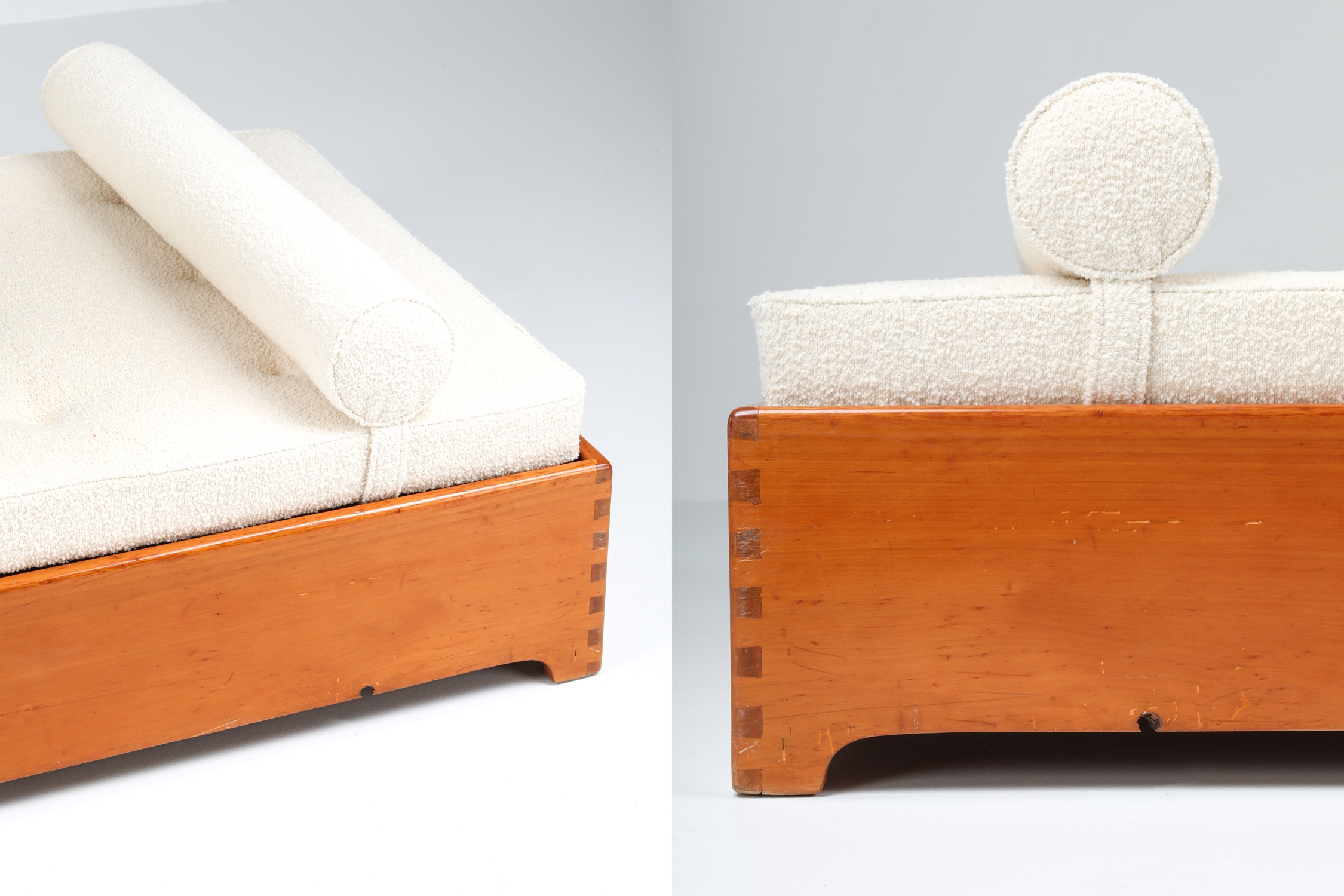 French Elm Daybed in Boucle Wool - 1960's