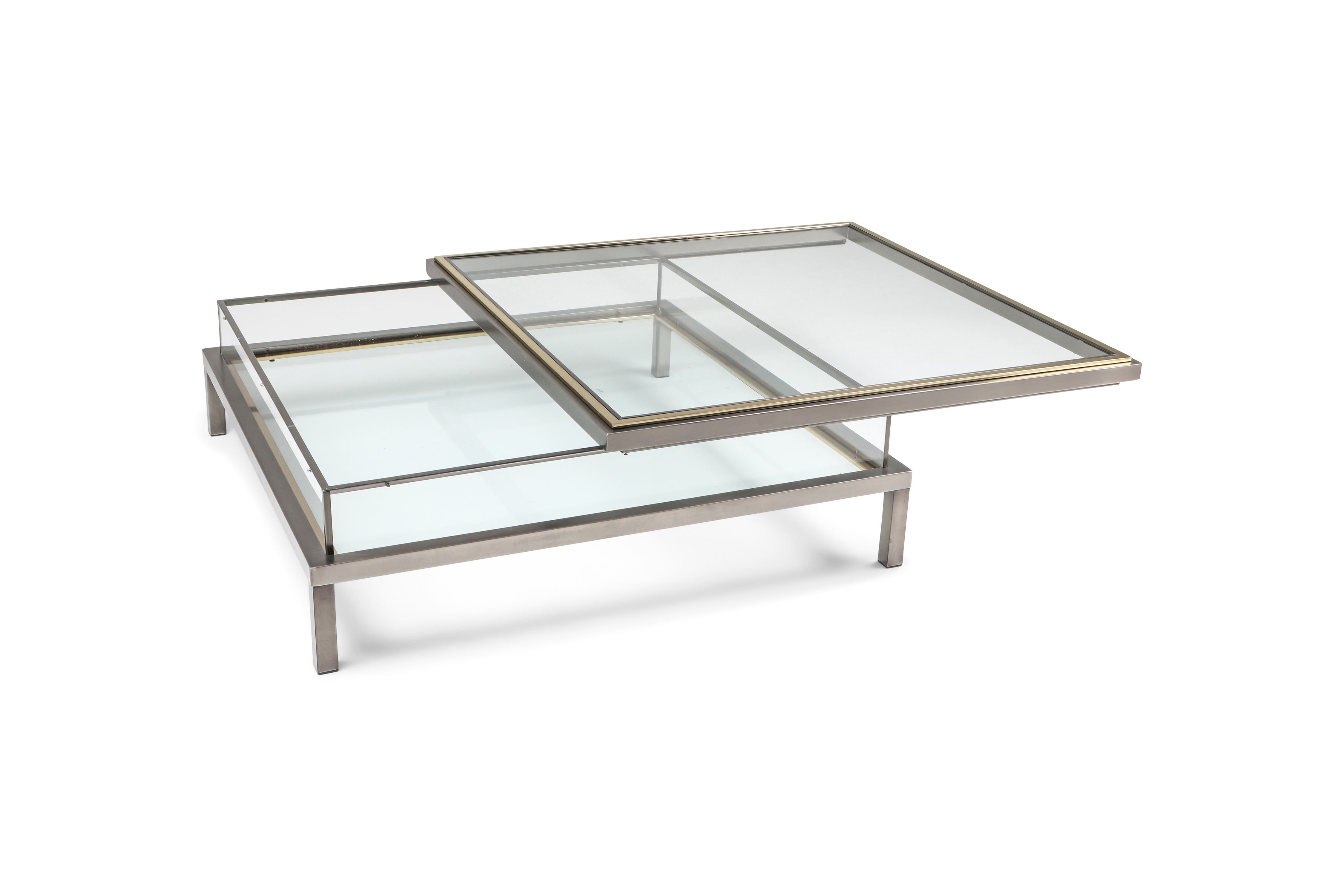 Maison Jansen Sliding Coffee Table in Chrome and Brass - 1970s