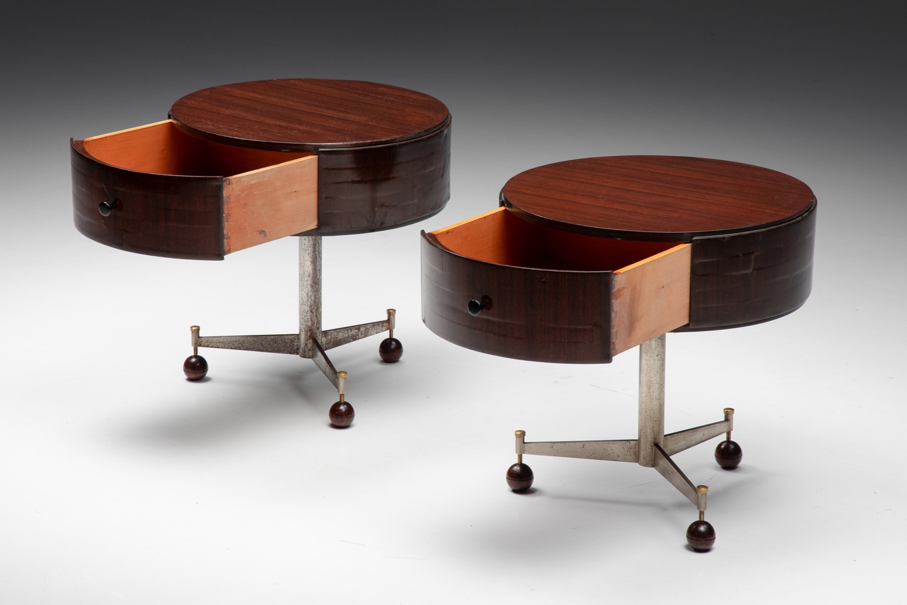 Lacquered wood & steel bed-side table - 1950's